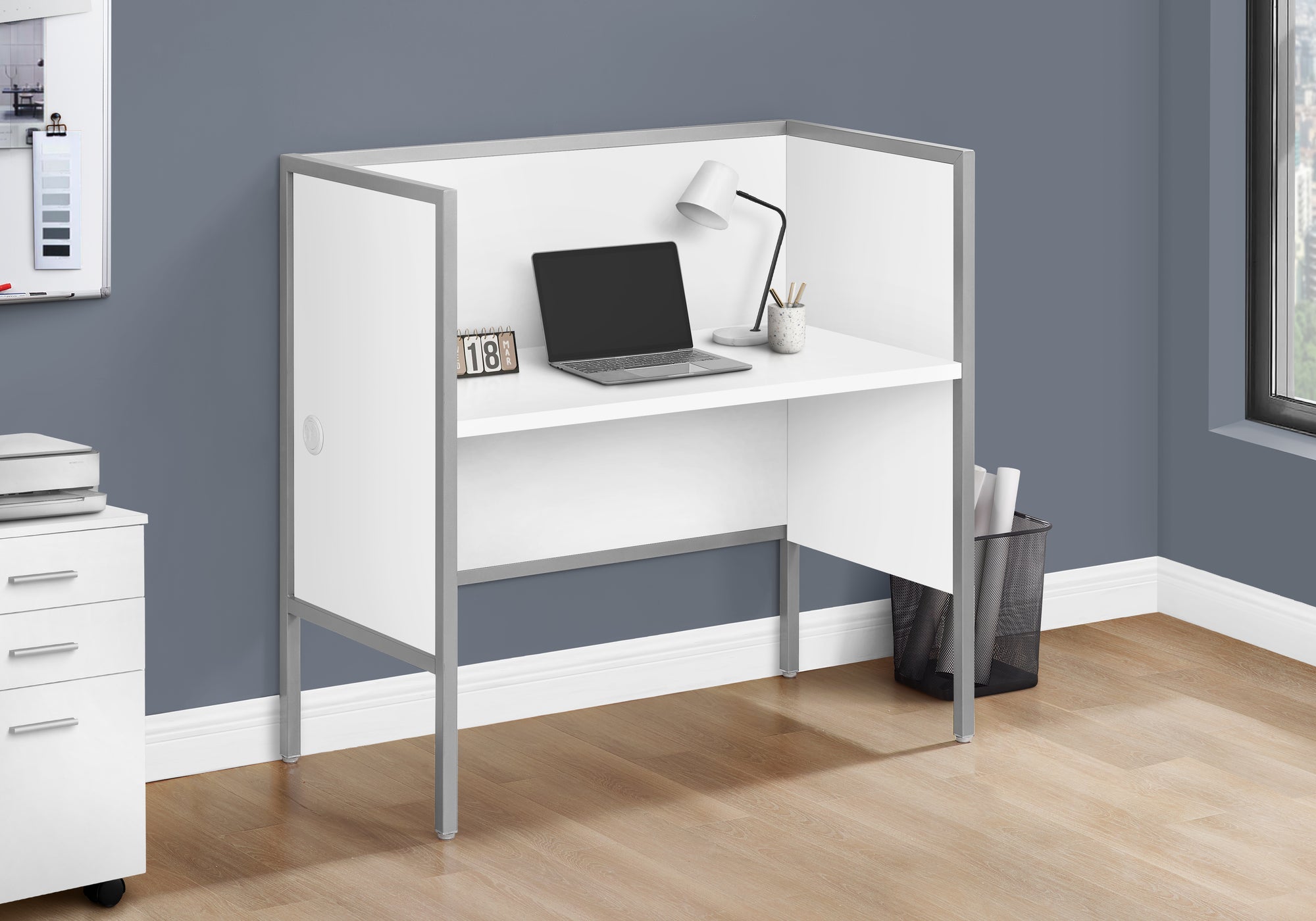 Office Cubicle 48"L White/Silver Commercial Desk-Cubicle-DECOROLALA