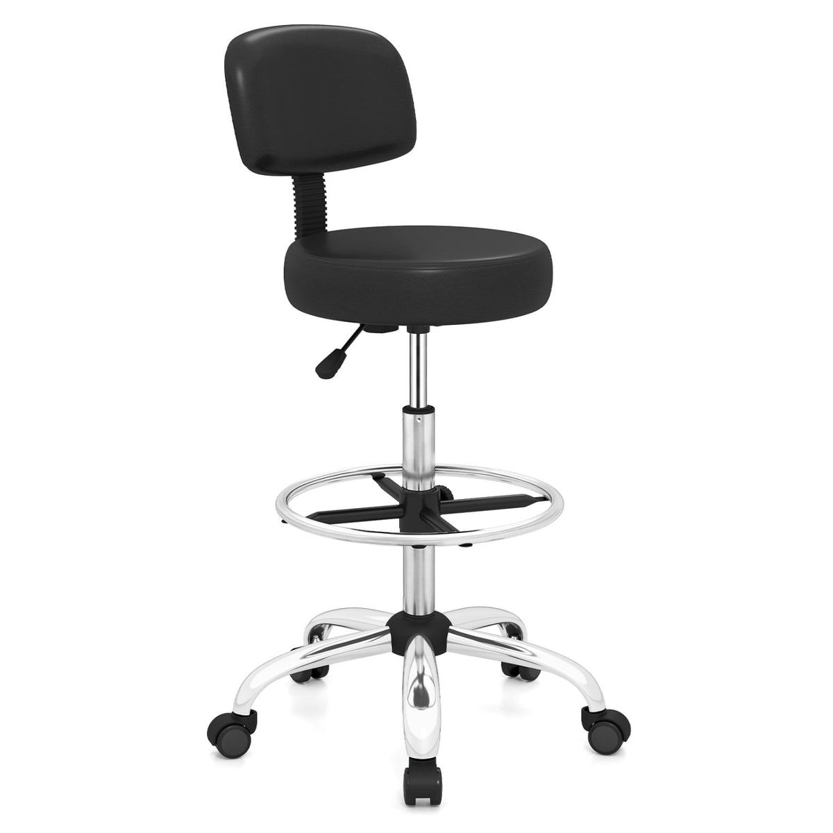 Office Drafting Chair with Back & Adjustable Footring and Wheels for Desk-Silver-Office Chairs-DECOROLALA