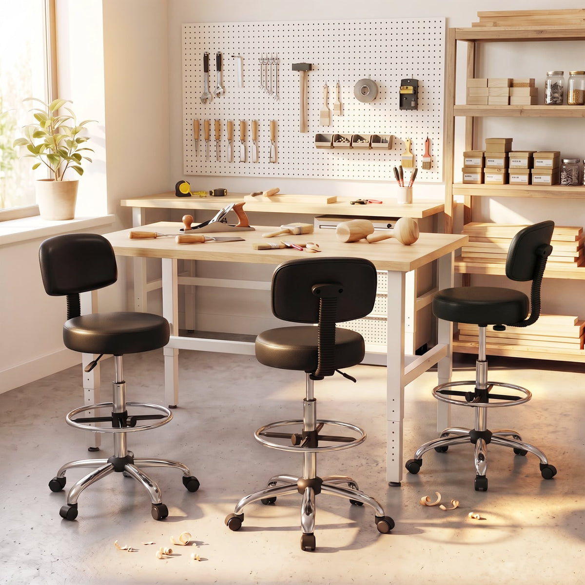 Office Drafting Chair with Back & Adjustable Footring and Wheels for Desk-Silver-Office Chairs-DECOROLALA