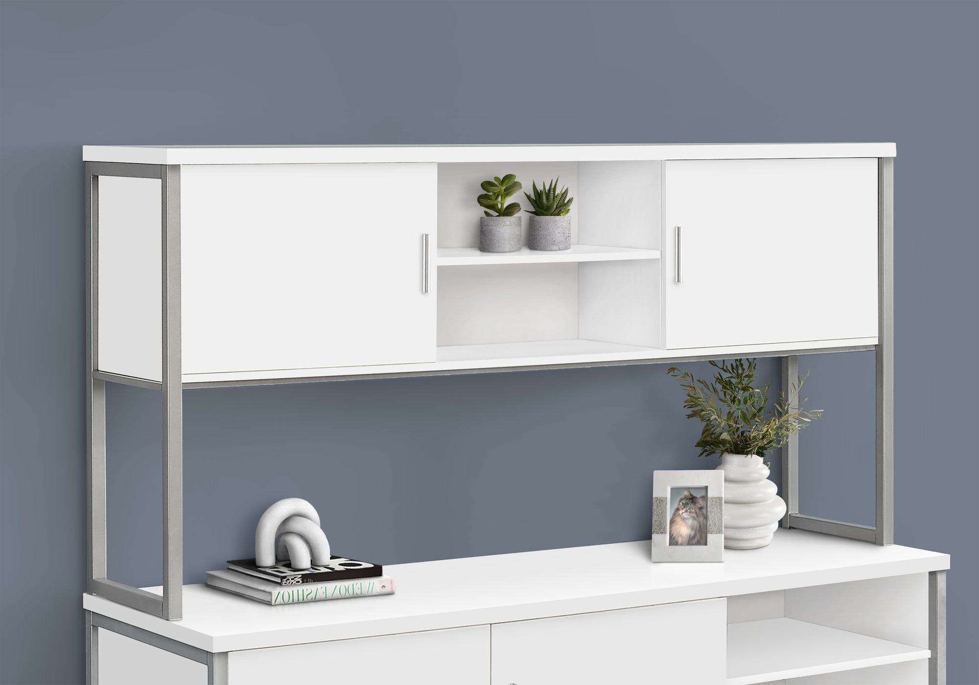 Office Hutch - 72"L White / Silver Commercial Grade-Credenza-DECOROLALA