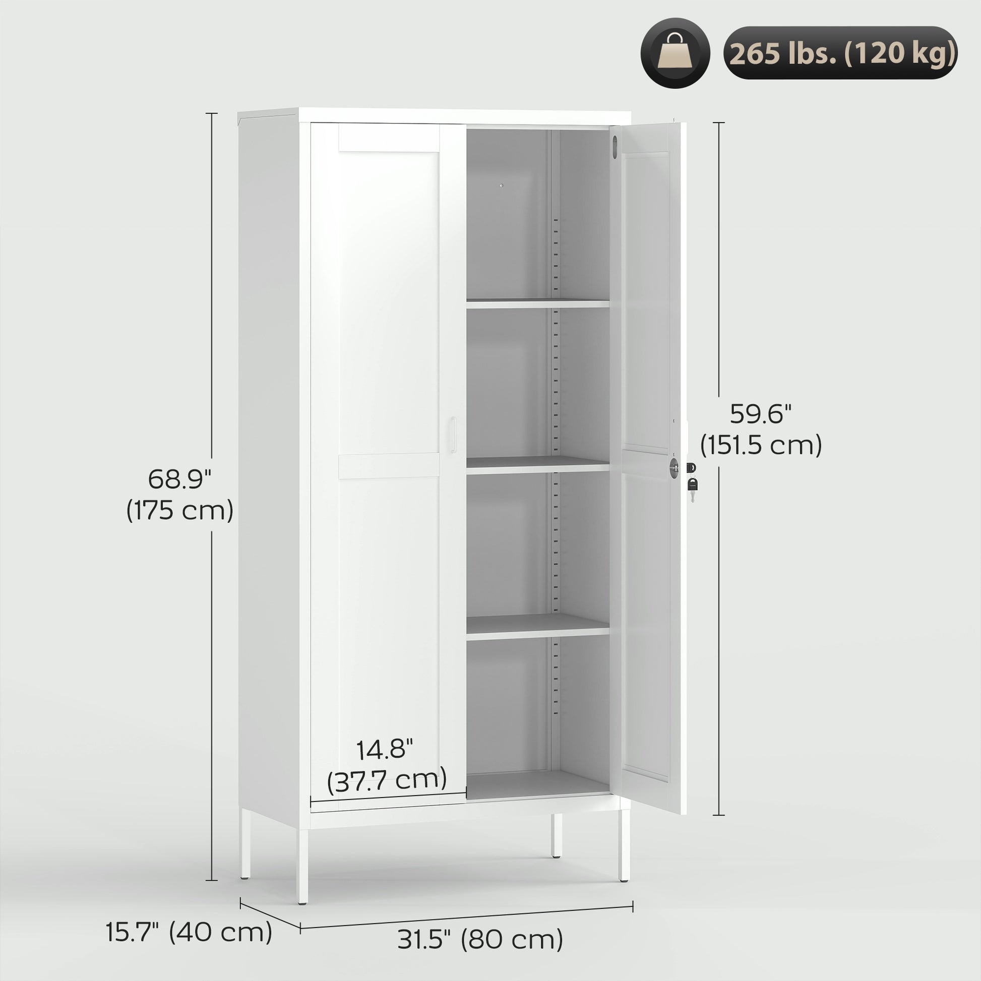 Office Storage Cabinet - Lockable White with 3 Adjustable Shelves-DECOROLALA