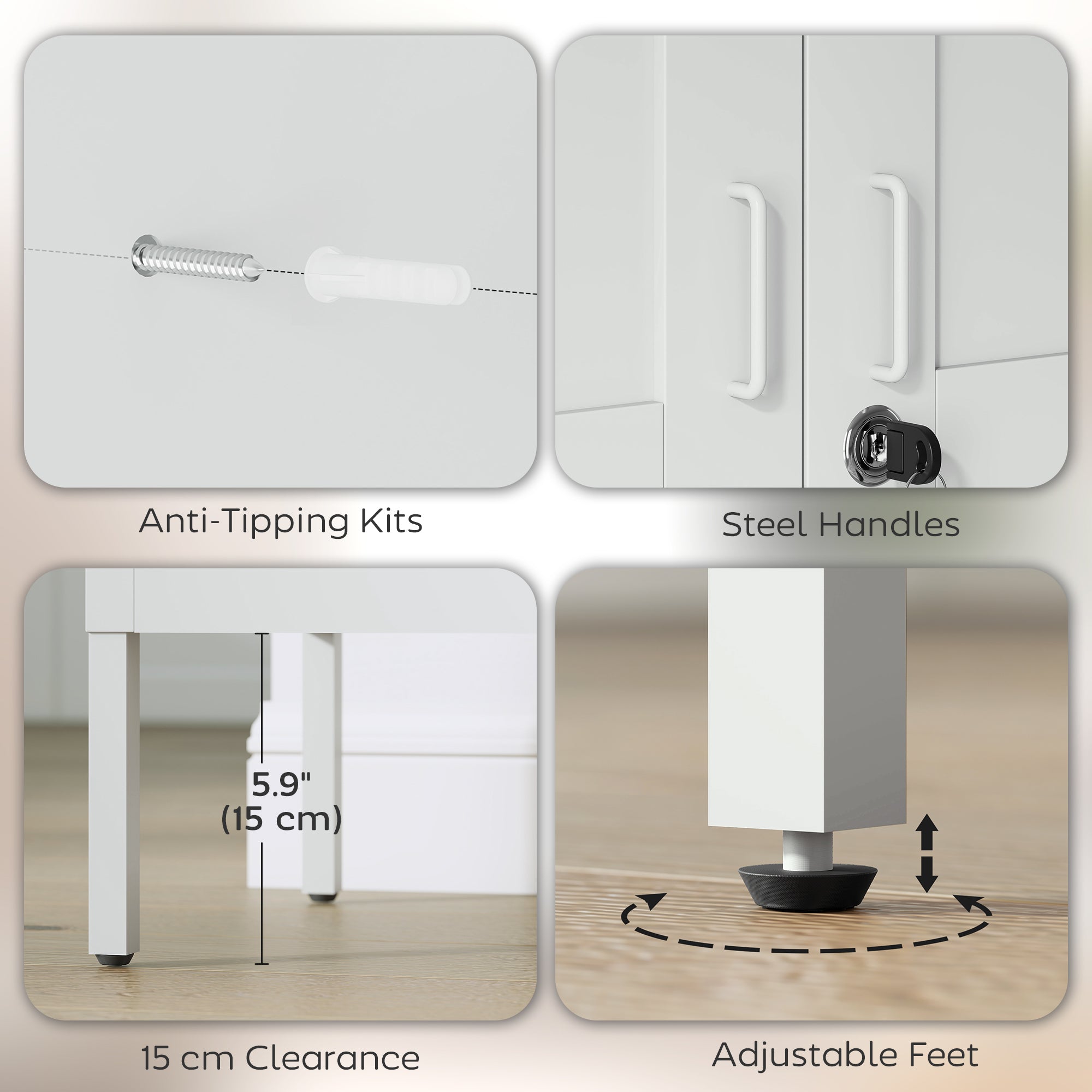 Office Storage Cabinet - Lockable White with 3 Adjustable Shelves-DECOROLALA