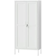 Office Storage Cabinet - Lockable White with 3 Adjustable Shelves-DECOROLALA