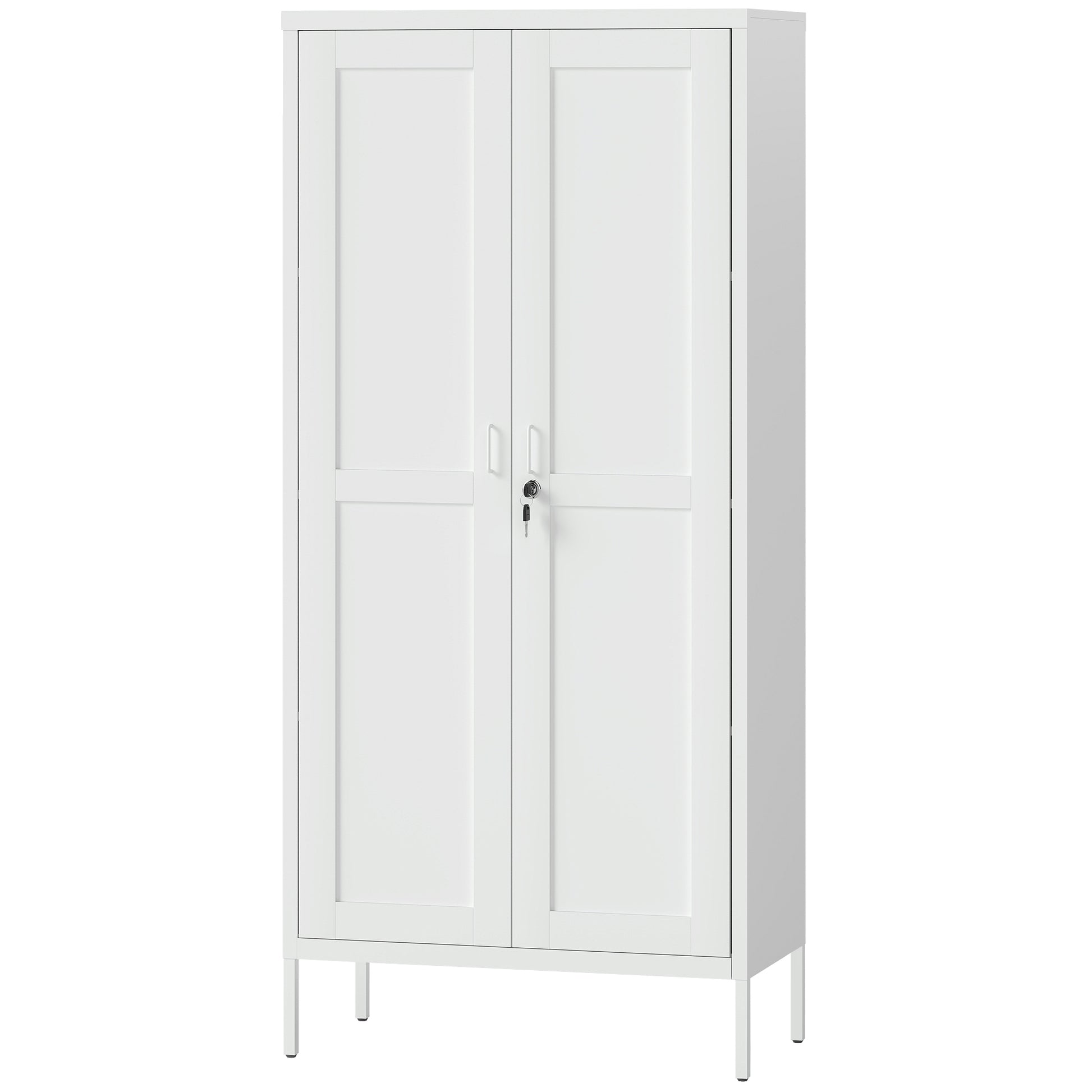 Office Storage Cabinet - Lockable White with 3 Adjustable Shelves-DECOROLALA