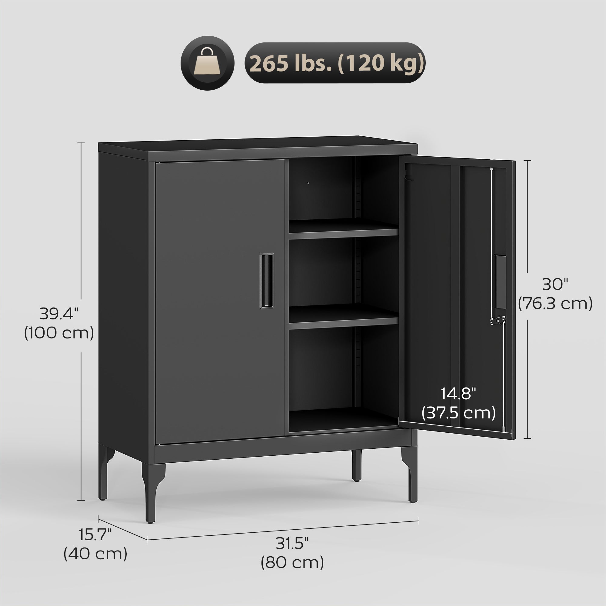 Office Storage Cabinet with Lock, Filing Cabinet with Adjustable Shelves and Doors for Home Office, Garage, Black-Office Products > Office Furniture > Office Cabinets & Cupboards-DECOROLALA