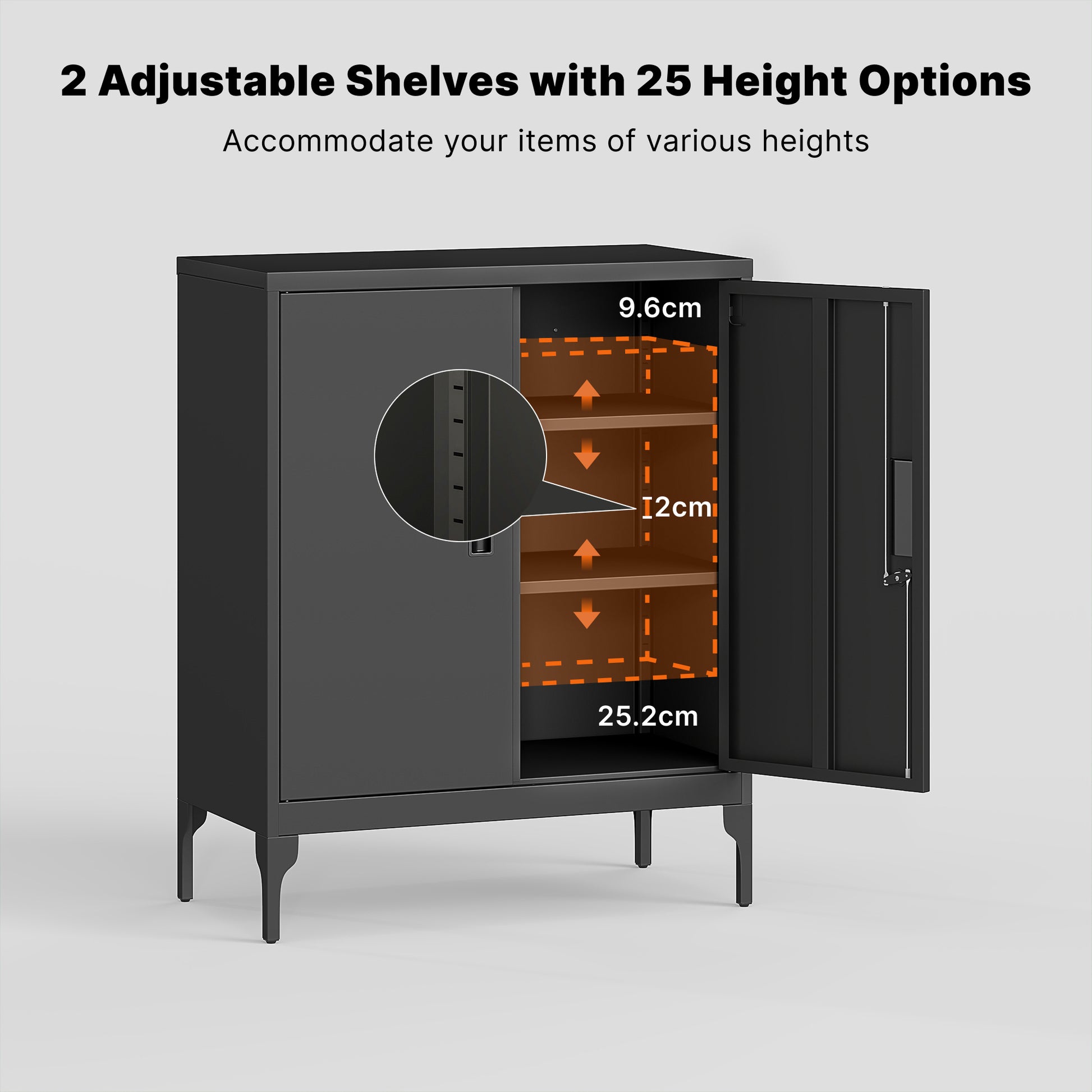 Office Storage Cabinet with Lock, Filing Cabinet with Adjustable Shelves and Doors for Home Office, Garage, Black-Office Products > Office Furniture > Office Cabinets & Cupboards-DECOROLALA