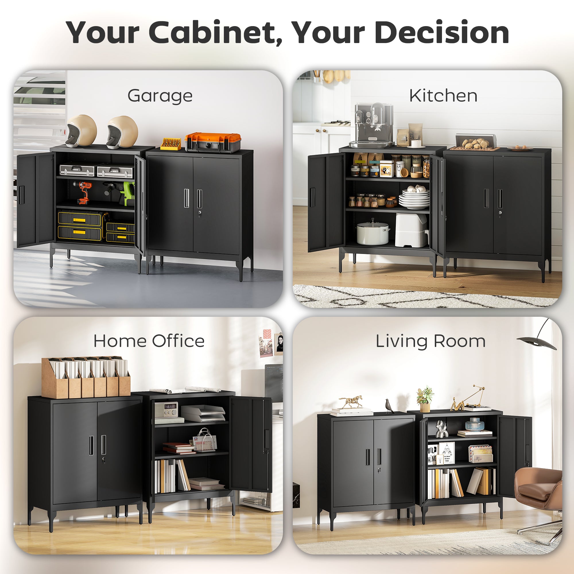 Office Storage Cabinet with Lock, Filing Cabinet with Adjustable Shelves and Doors for Home Office, Garage, Black-Office Products > Office Furniture > Office Cabinets & Cupboards-DECOROLALA