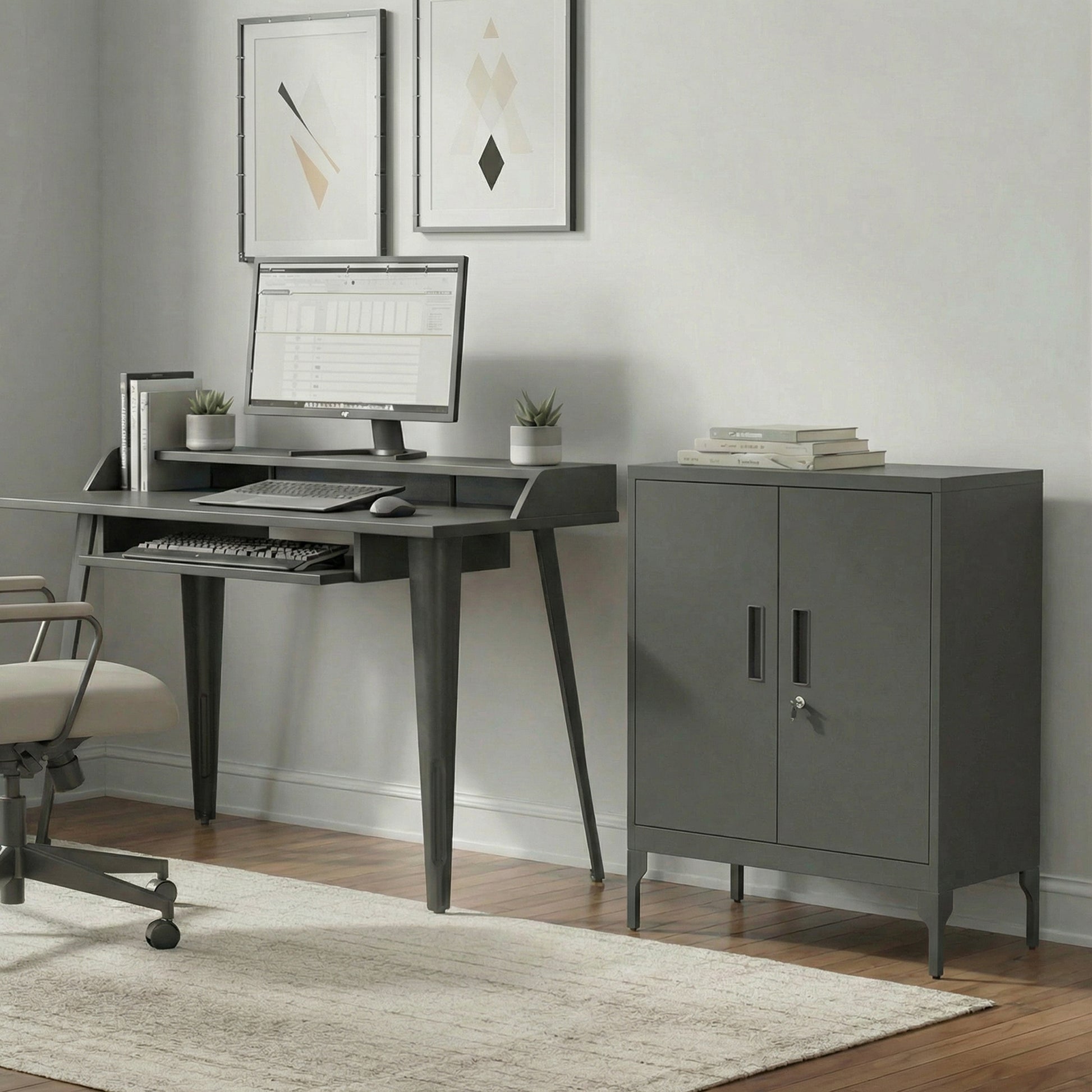 Office Storage Cabinet with Lock, Filing Cabinet with Adjustable Shelves and Doors for Home Office, Garage, Black-Office Products > Office Furniture > Office Cabinets & Cupboards-DECOROLALA