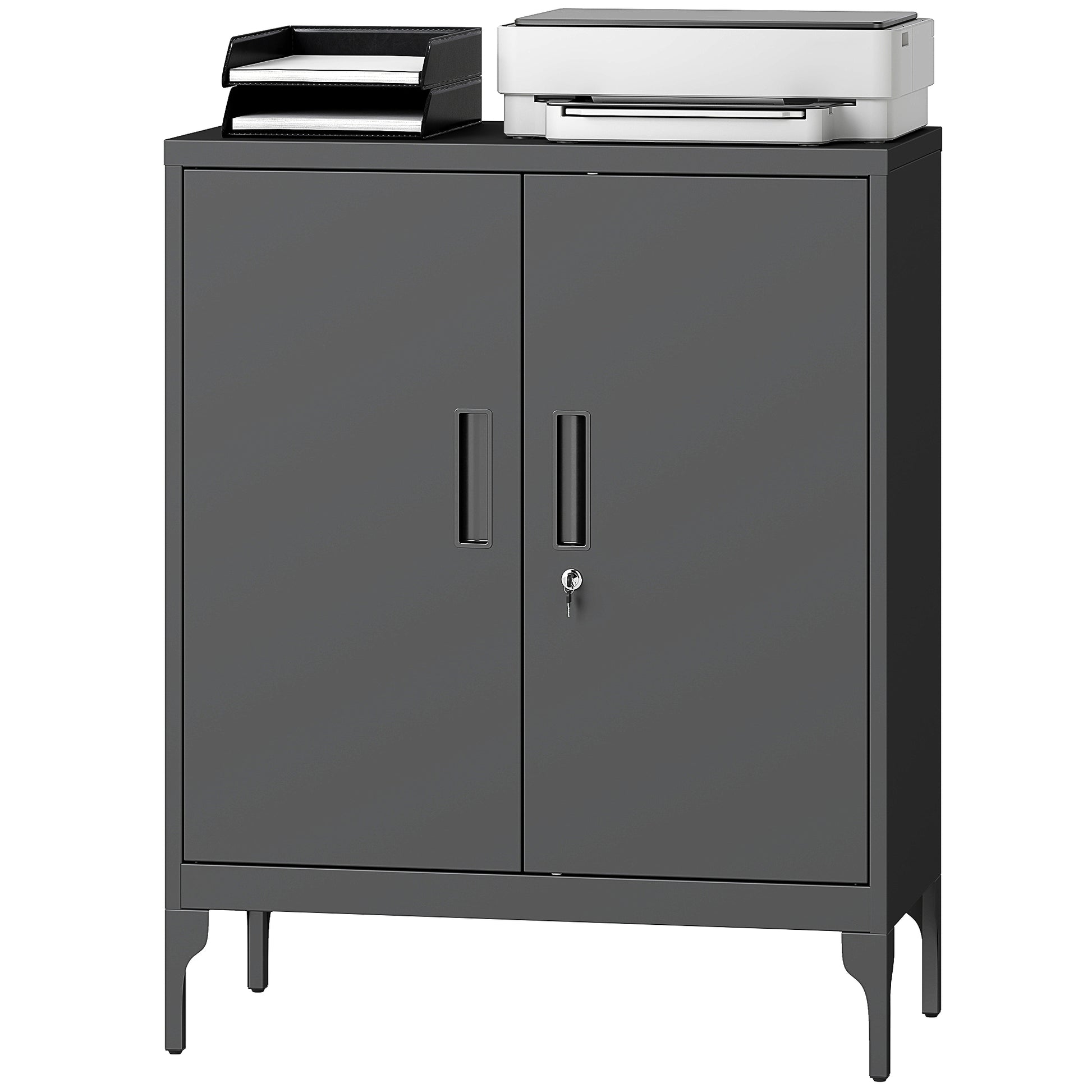 Office Storage Cabinet with Lock, Filing Cabinet with Adjustable Shelves and Doors for Home Office, Garage, Black-Office Products > Office Furniture > Office Cabinets & Cupboards-DECOROLALA