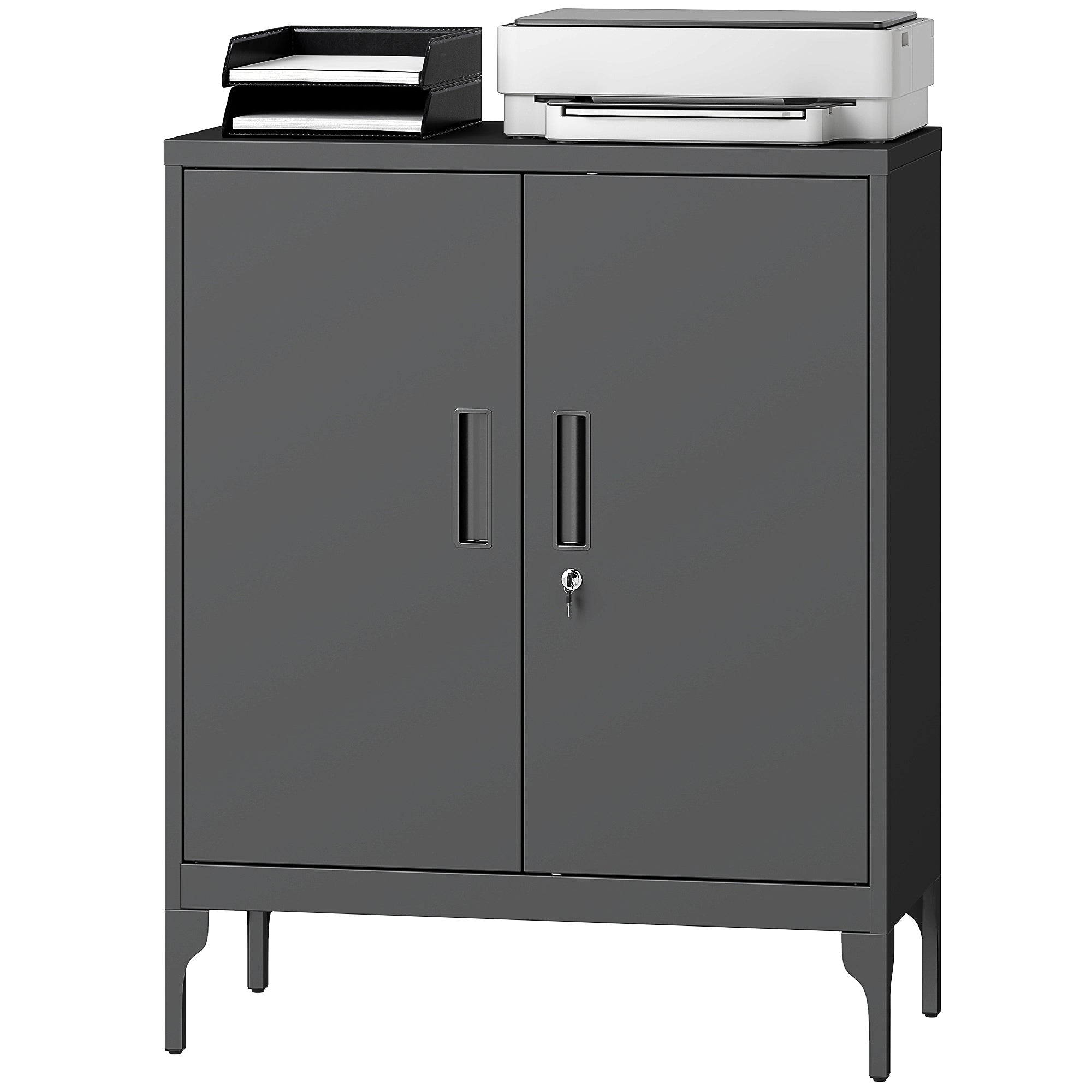 Office Storage Cabinet with Lock, Filing Cabinet with Adjustable Shelves and Doors for Home Office, Garage, Black-Office Products > Office Furniture > Office Cabinets & Cupboards-DECOROLALA