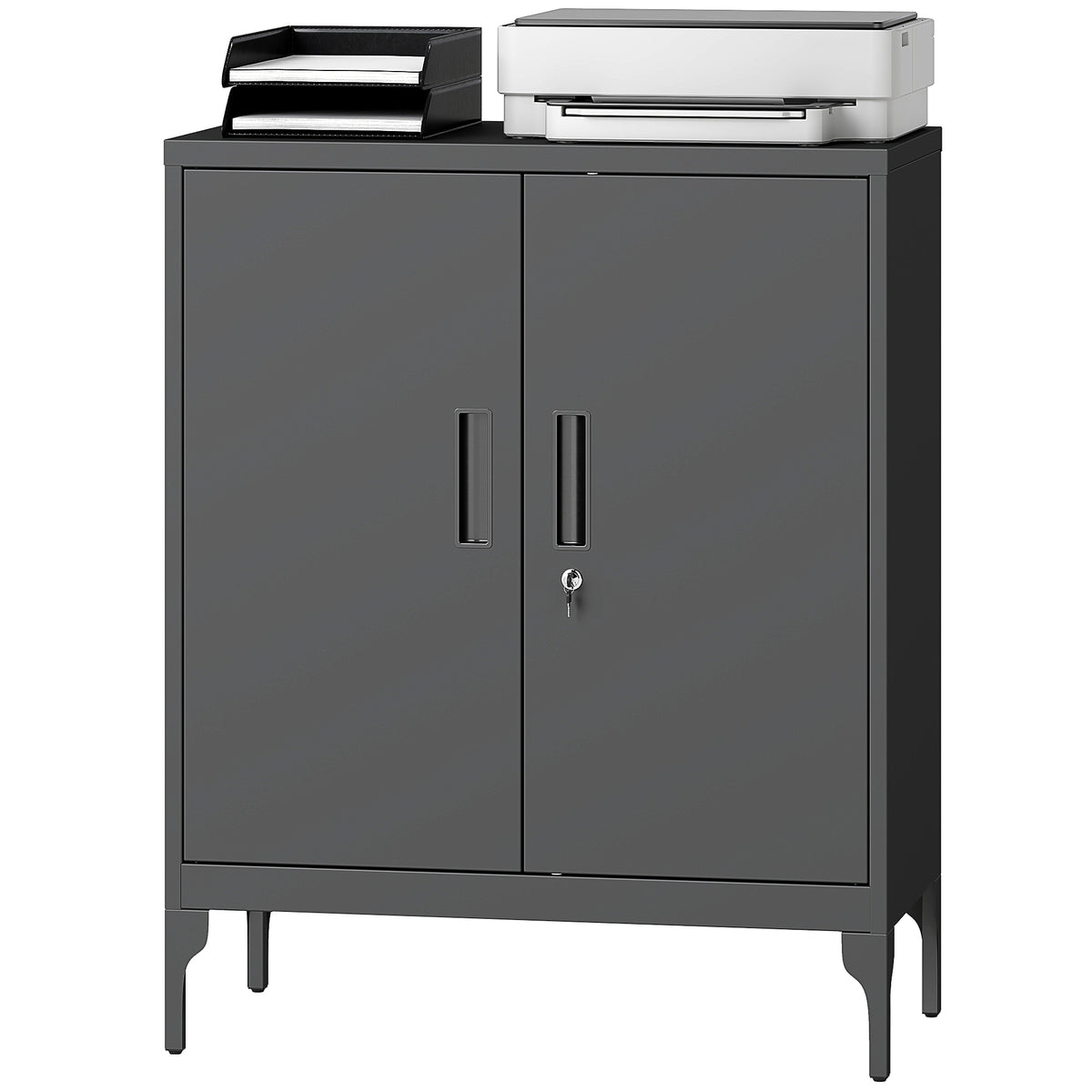 Office Storage Cabinet with Lock, Filing Cabinet with Adjustable Shelves and Doors for Home Office, Garage, Black-Office Storage Cabinets-DECOROLALA