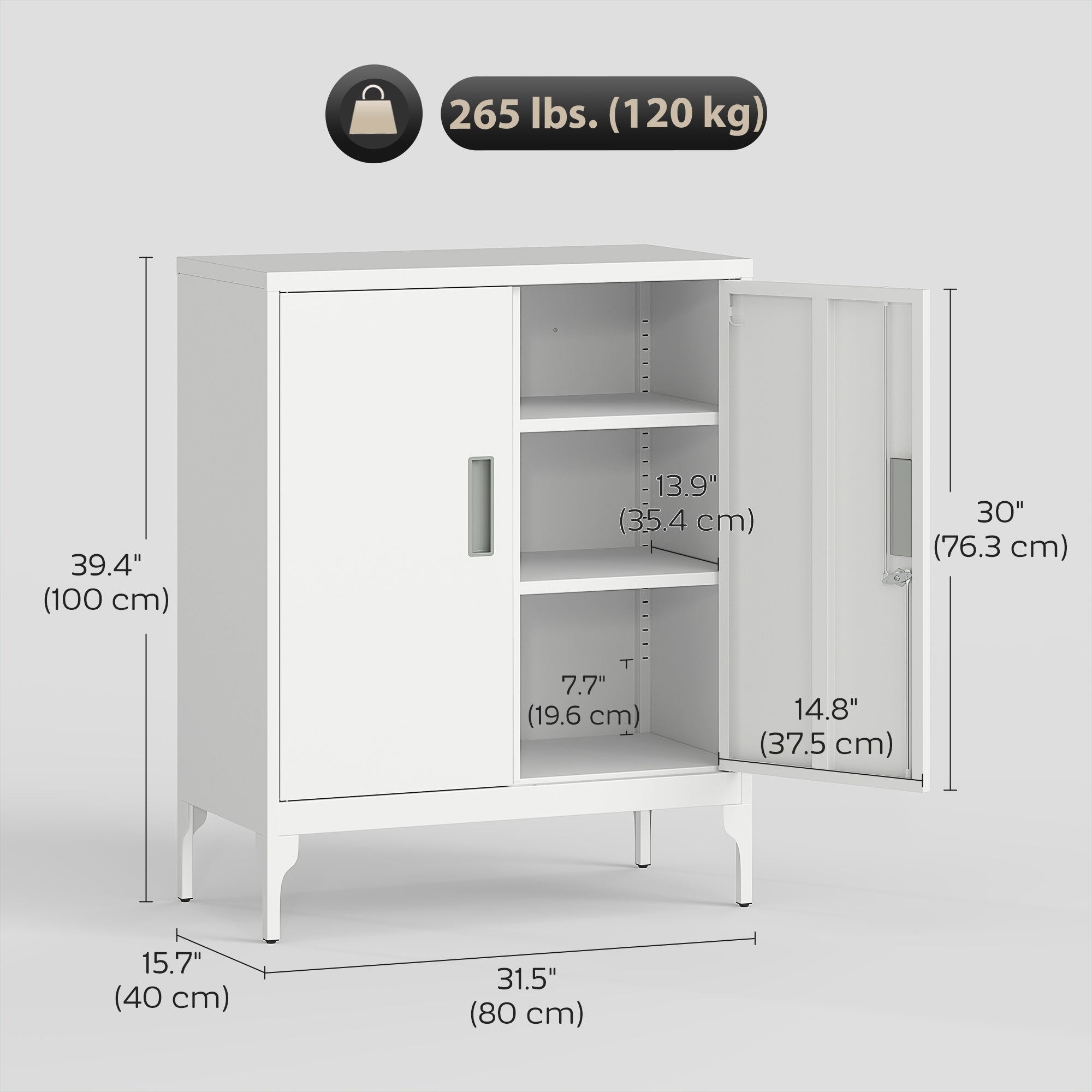 Office Storage Cabinet with Lock, Filing Cabinet with Adjustable Shelves and Doors for Home Office, Garage, White-Office Products > Office Furniture > Office Cabinets & Cupboards-DECOROLALA