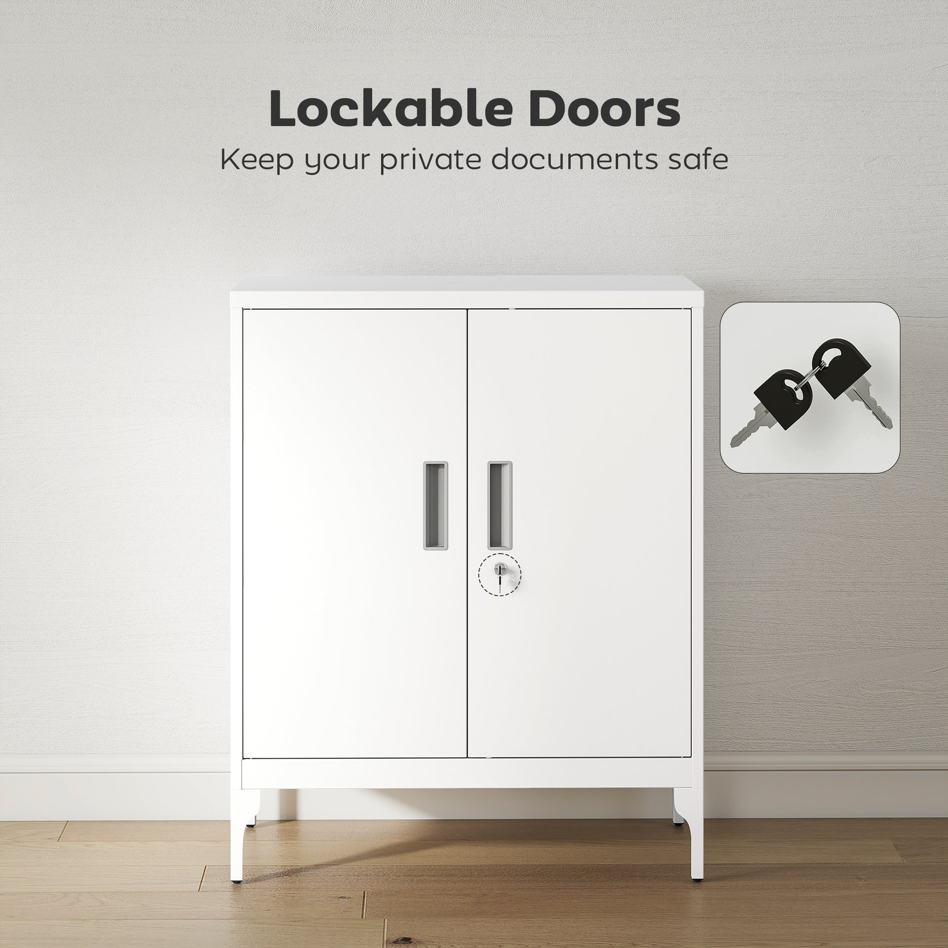 Office Storage Cabinet with Lock, Filing Cabinet with Adjustable Shelves and Doors for Home Office, Garage, White-Office Products > Office Furniture > Office Cabinets & Cupboards-DECOROLALA