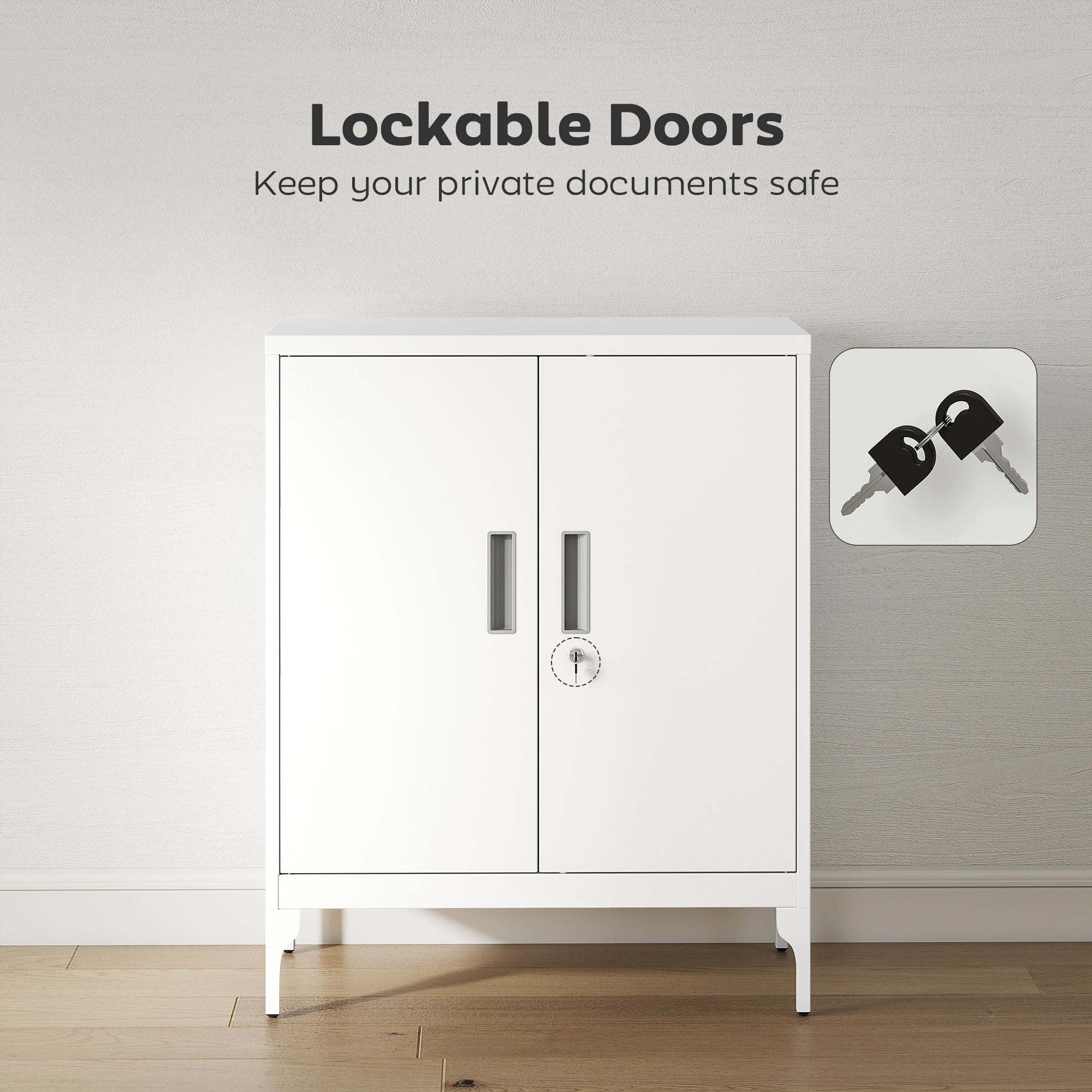 Office Storage Cabinet with Lock, Filing Cabinet with Adjustable Shelves and Doors for Home Office, Garage, White-Office Products > Office Furniture > Office Cabinets & Cupboards-DECOROLALA