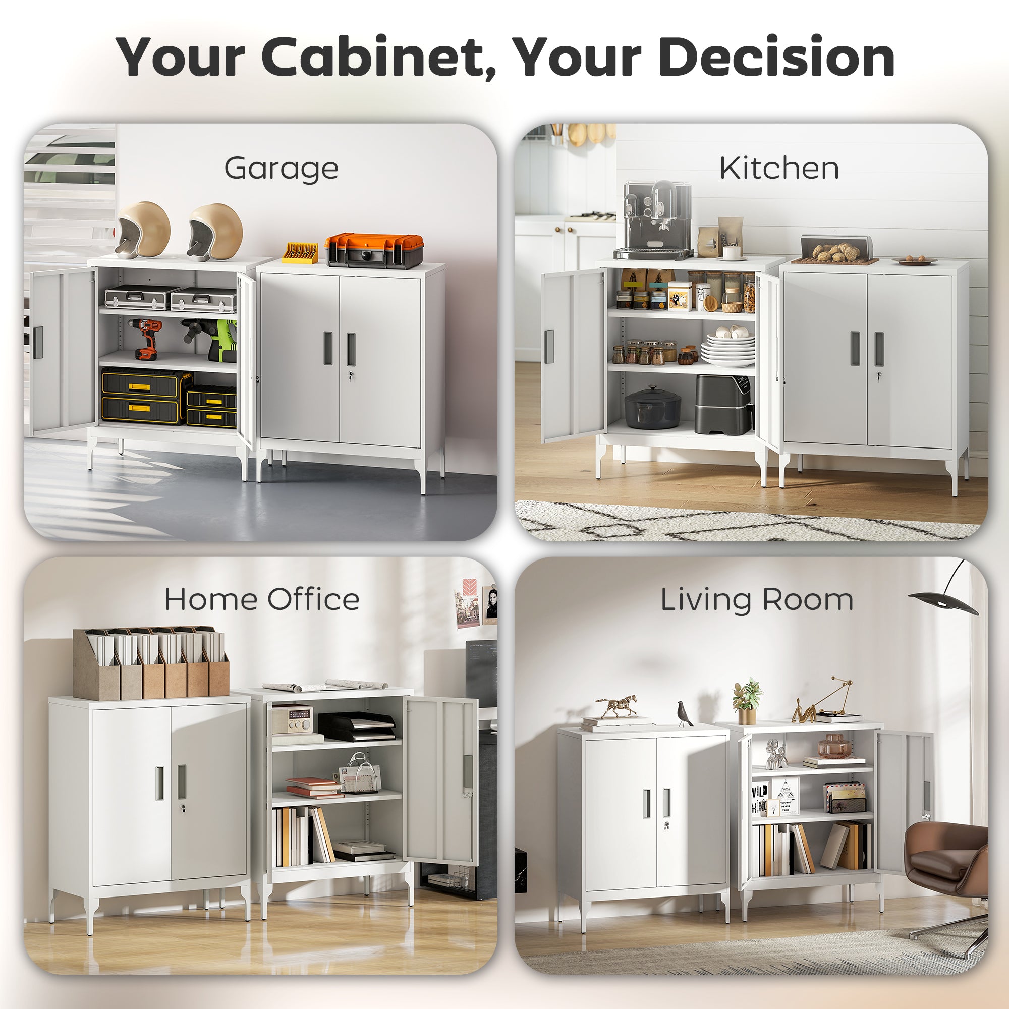 Office Storage Cabinet with Lock, Filing Cabinet with Adjustable Shelves and Doors for Home Office, Garage, White-Office Products > Office Furniture > Office Cabinets & Cupboards-DECOROLALA