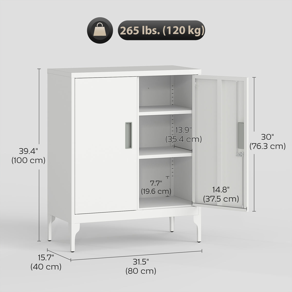 Office Storage Cabinet with Lock, Filing Cabinet with Adjustable Shelves and Doors for Home Office, Garage, White-Office Storage Cabinets-DECOROLALA