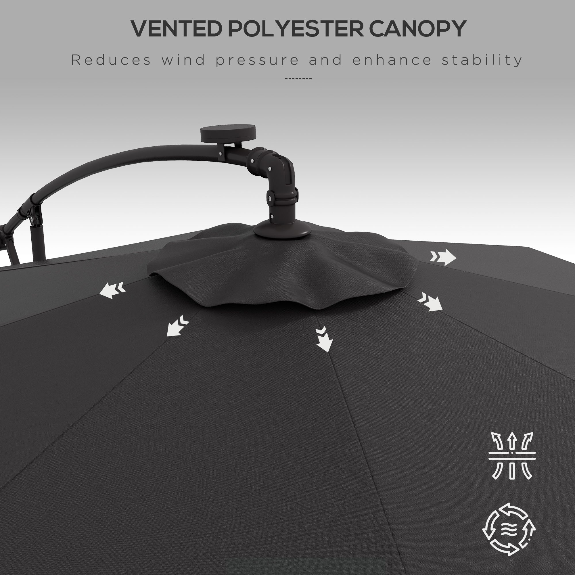Offset Patio Umbrella - Solar LED Lights, Dark Grey, 9.5' Garden Parasol-DECOROLALA