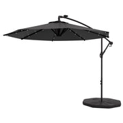 Offset Patio Umbrella - Solar LED Lights, Dark Grey, 9.5' Garden Parasol-DECOROLALA