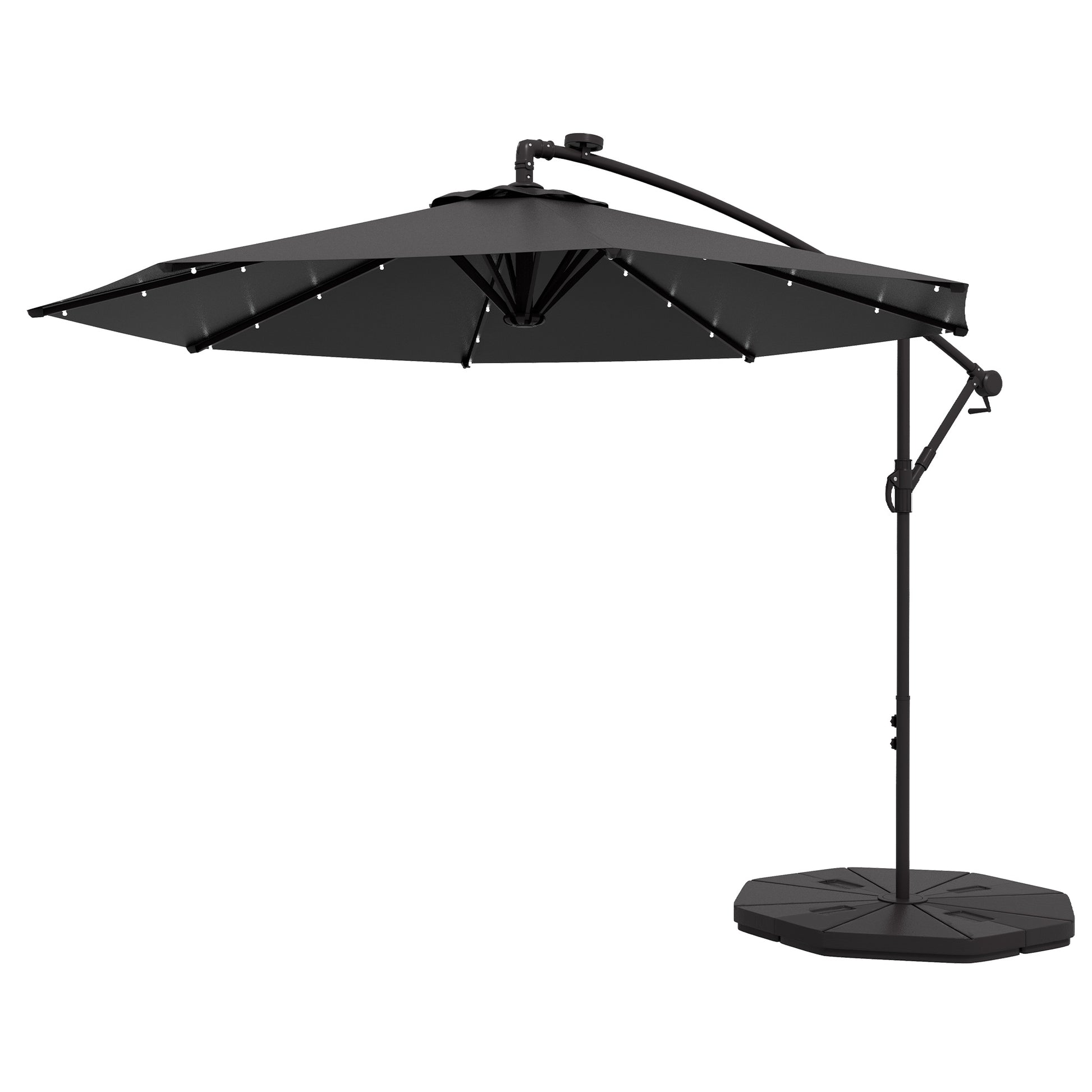 Offset Patio Umbrella - Solar LED Lights, Dark Grey, 9.5' Garden Parasol-DECOROLALA