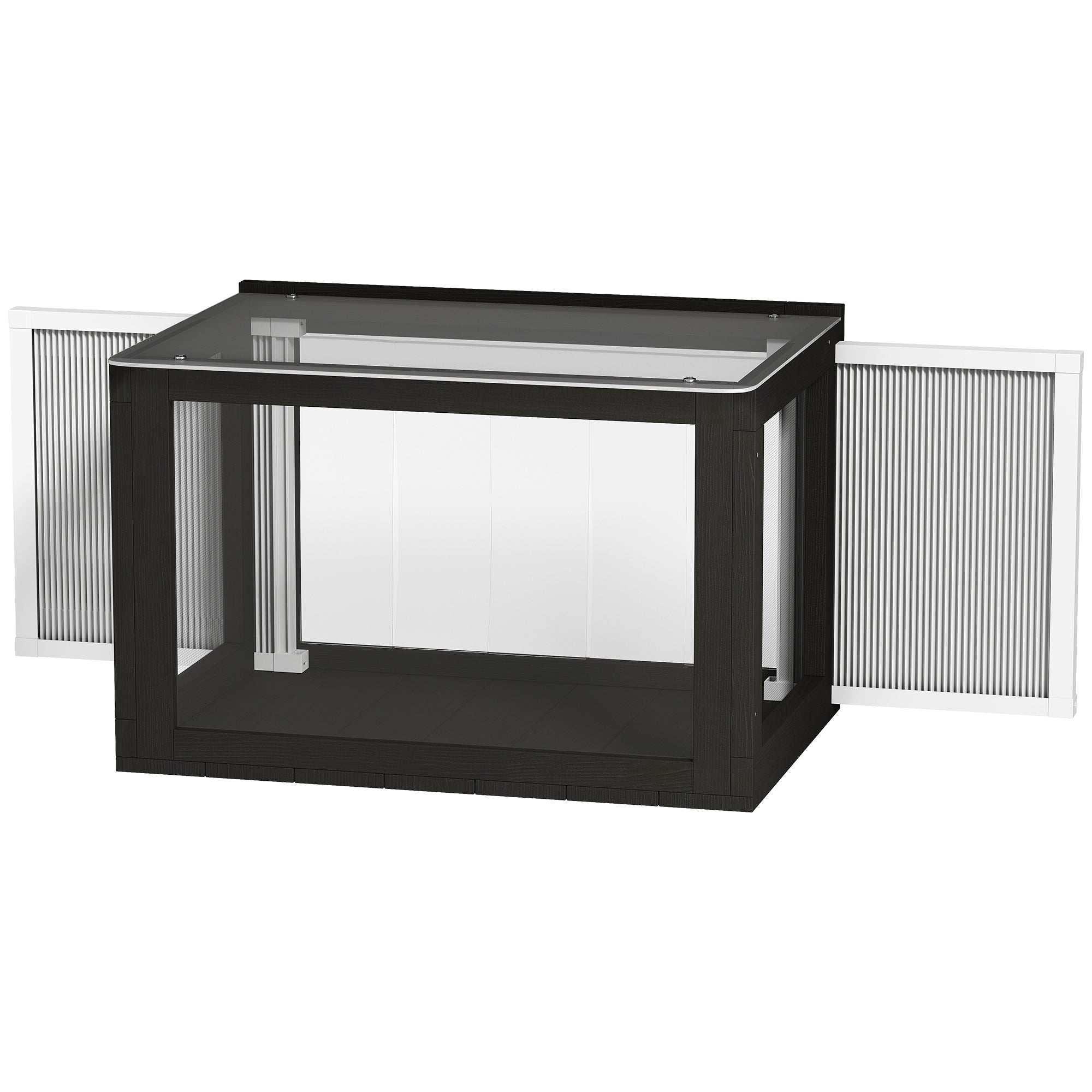 Catio Outdoor Cat Enclosure Adjustable Cat House Waterproof Top for Window 24" x18.5" x16.1" Black & White