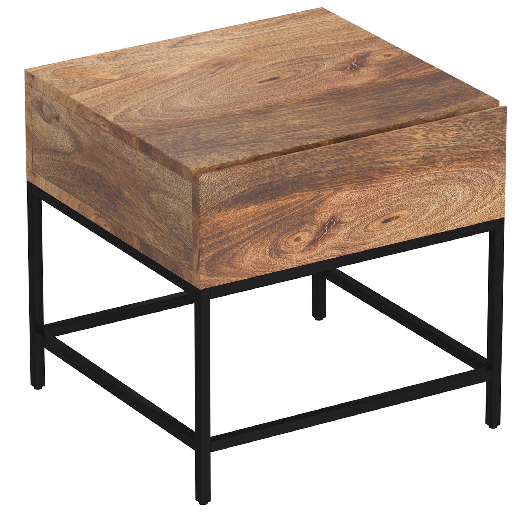 Ojas Accent Table - Natural Burnt Mango Wood with Drawer-End Tables-DECOROLALA
