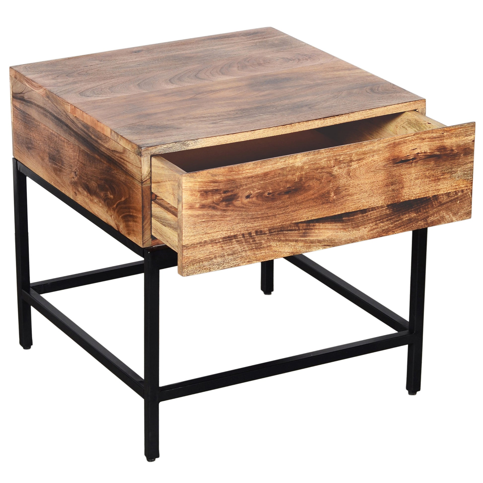 Ojas Accent Table - Natural Burnt Mango Wood with Drawer-End Tables-DECOROLALA
