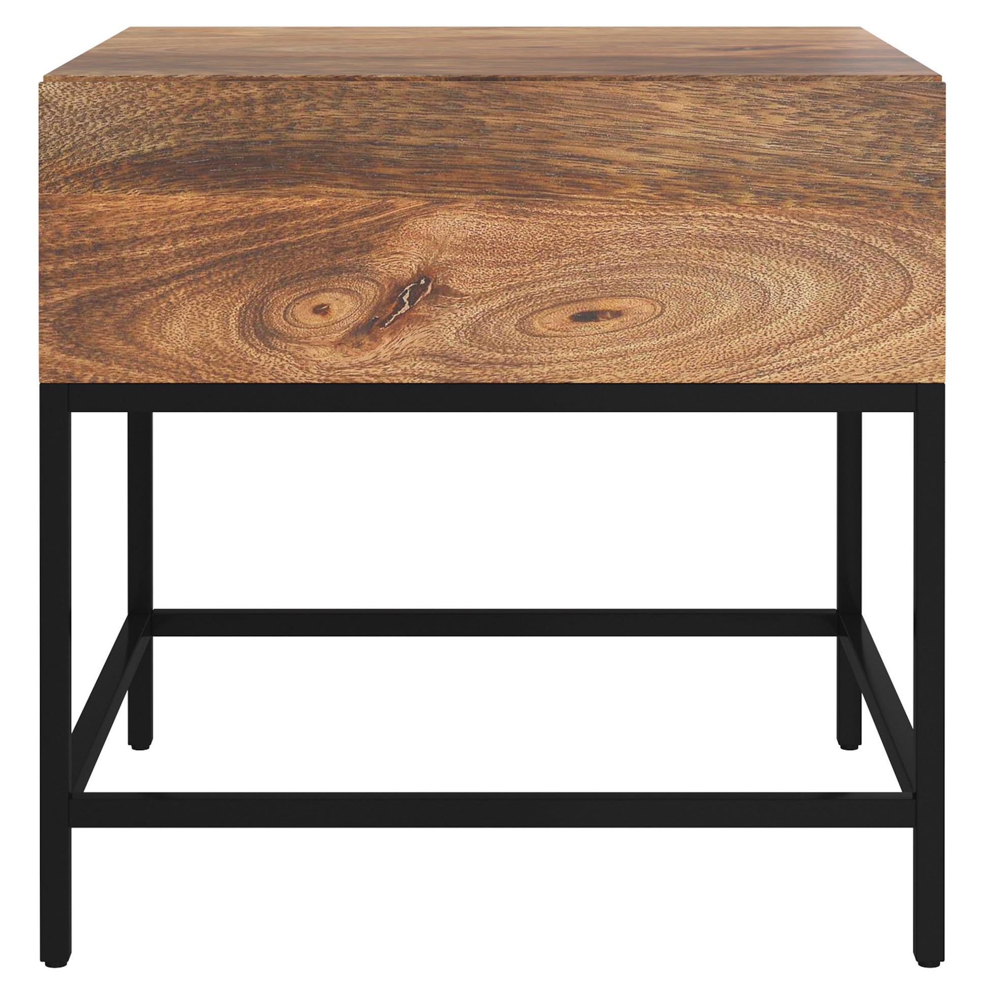 Ojas Accent Table - Natural Burnt Mango Wood with Drawer-End Tables-DECOROLALA
