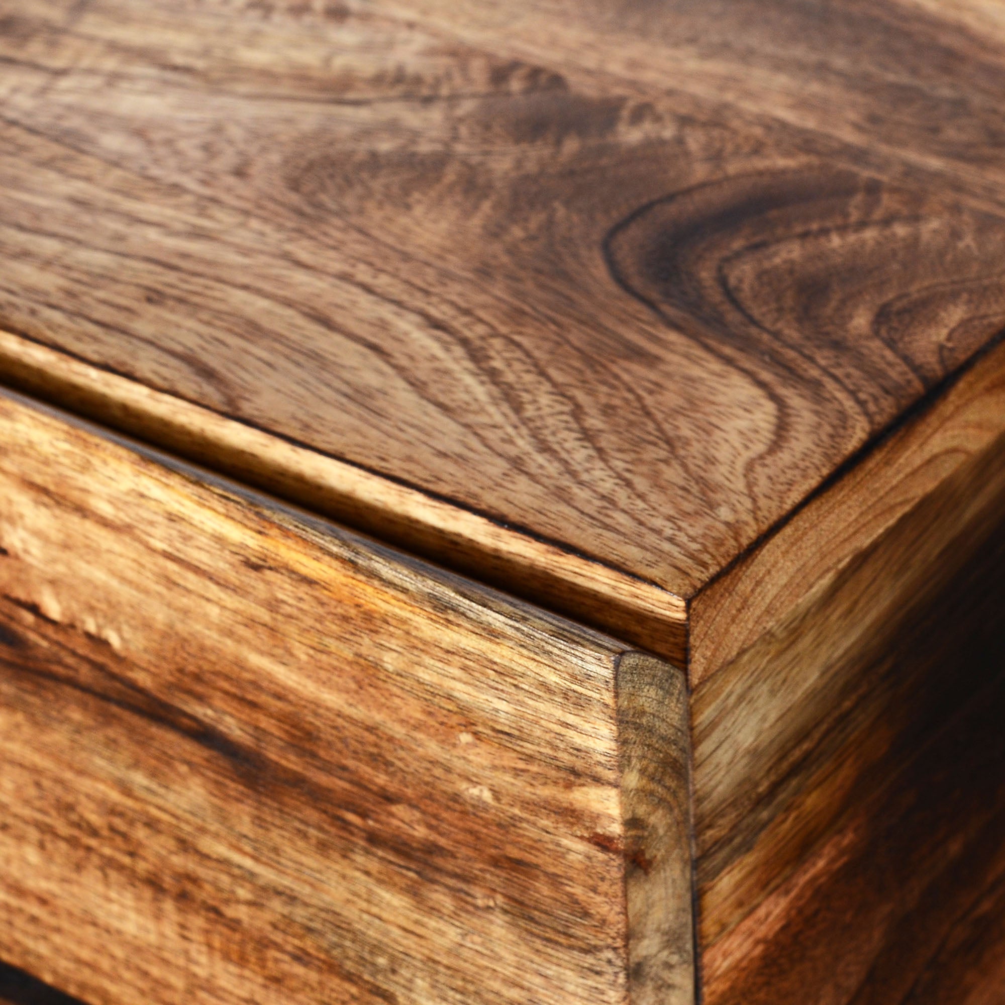 Ojas Accent Table - Natural Burnt Mango Wood with Drawer-End Tables-DECOROLALA