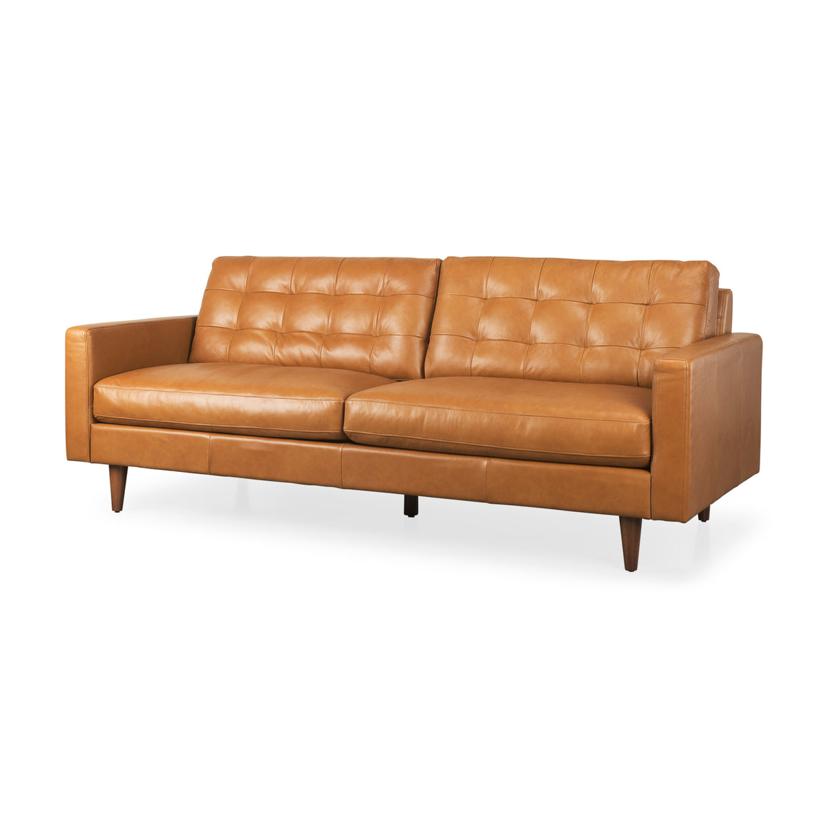 Olaf 88.2L x 37.8W x 35.0H Tan Leather Sofa-Sofa & Sectionals-DECOROLALA