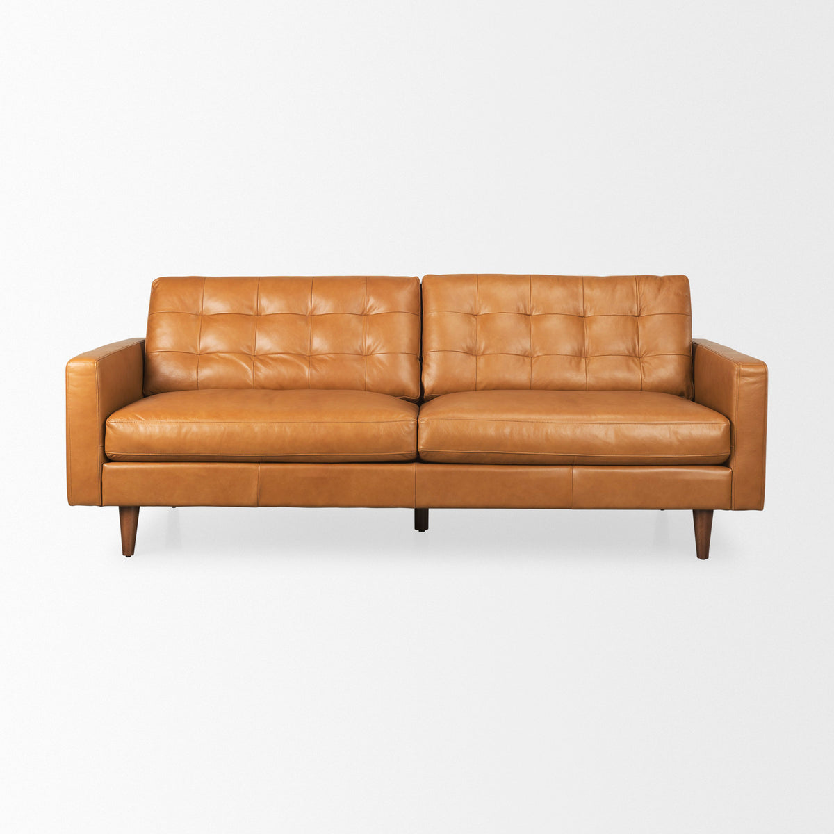 Olaf 88.2L x 37.8W x 35.0H Tan Leather Sofa-Sofa & Sectionals-DECOROLALA