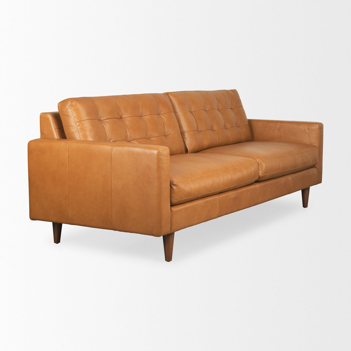 Olaf 88.2L x 37.8W x 35.0H Tan Leather Sofa-Sofa & Sectionals-DECOROLALA