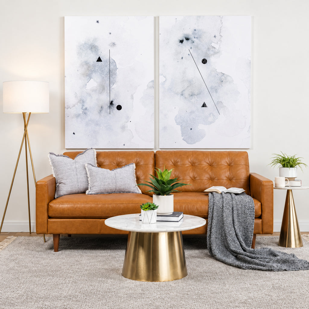 Olaf 88.2L x 37.8W x 35.0H Tan Leather Sofa-Sofa & Sectionals-DECOROLALA