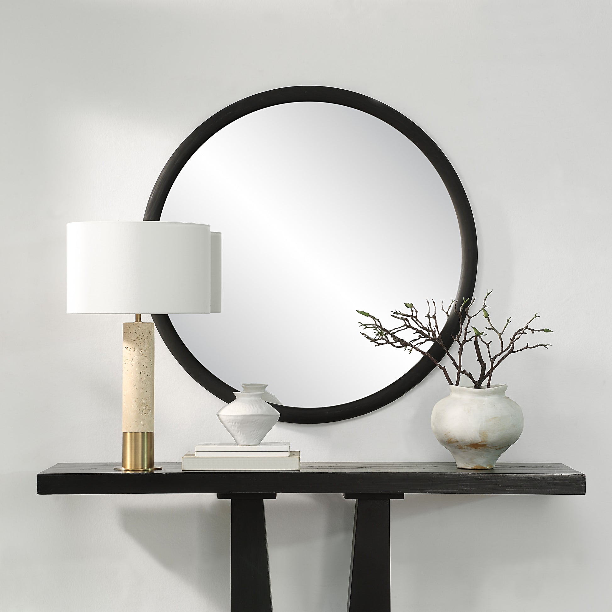 Olica 40" H x 40" W Wall Mirror, Black-Mirror-DECOROLALA