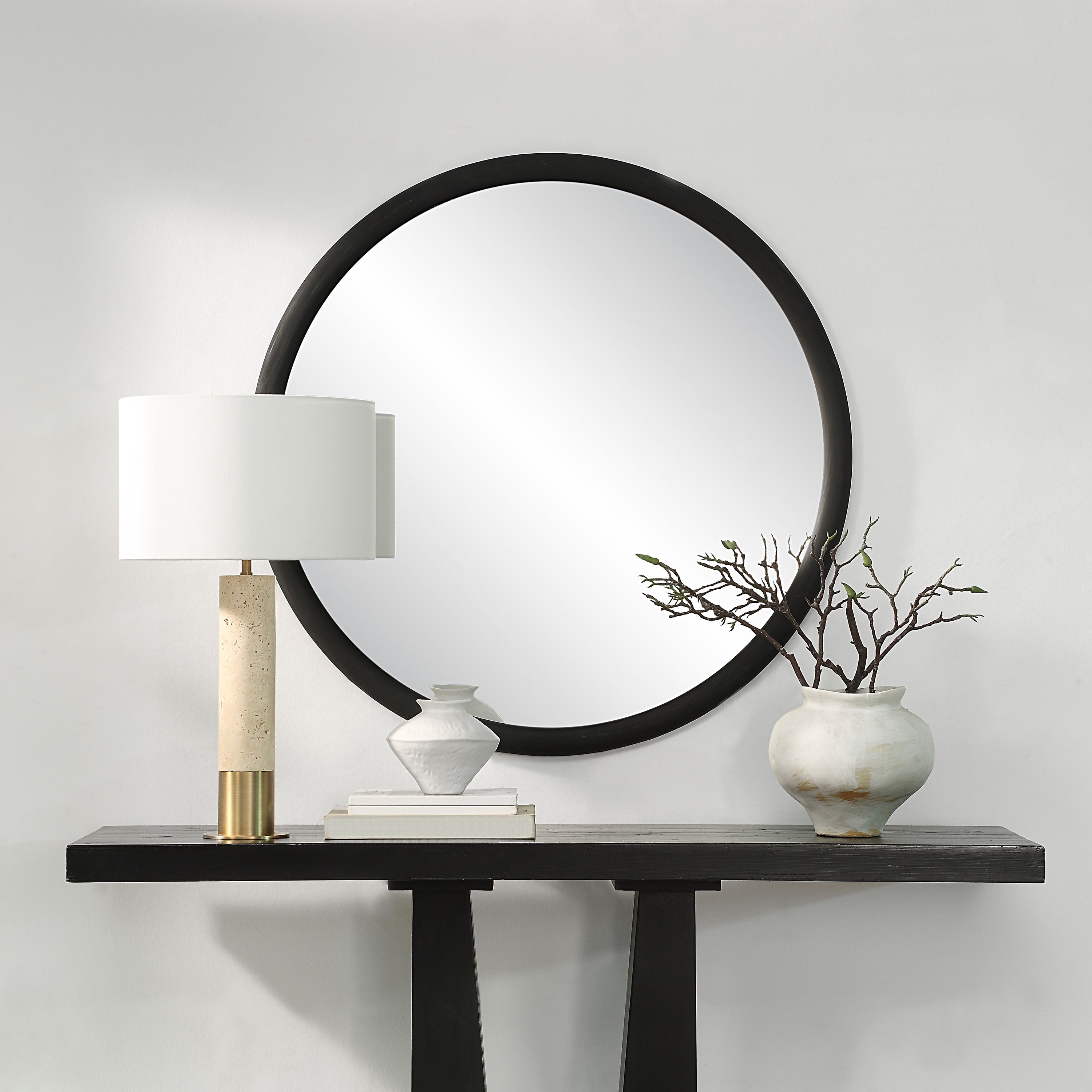 Olica 40" H x 40" W Wall Mirror, Black-Mirror-DECOROLALA