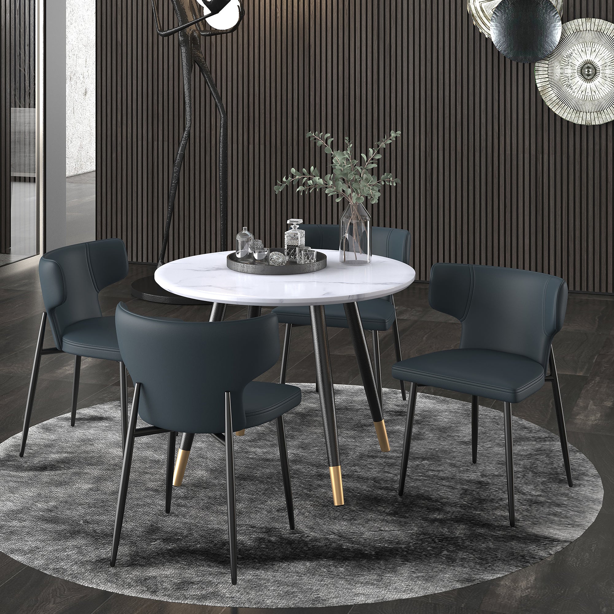 Olis Modern Wingback Side Chair - Black Faux Leather-DECOROLALA