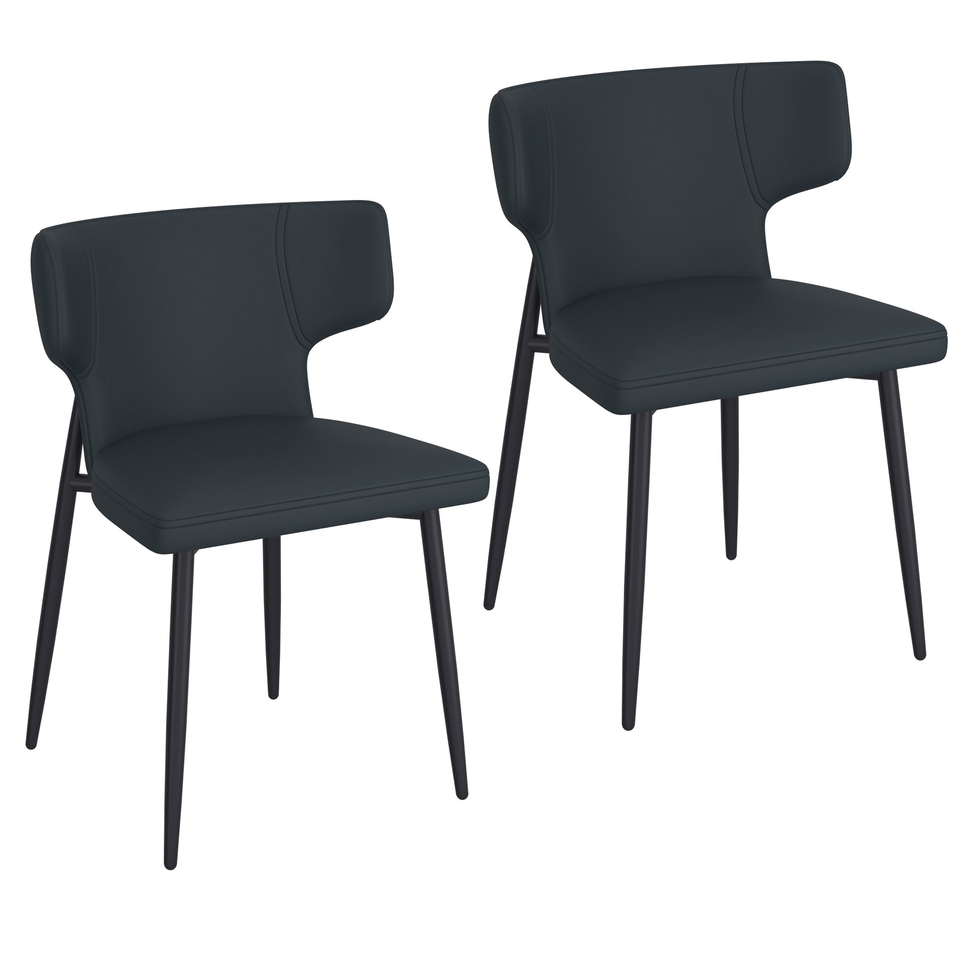 Olis Modern Wingback Side Chair - Black Faux Leather-DECOROLALA