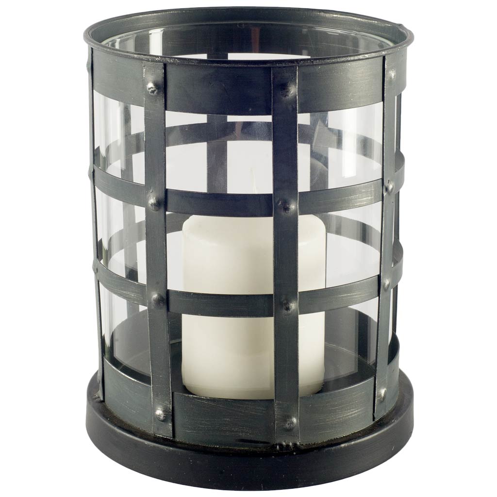 Oliver Black Metal/Glass Caged Table Candle Holder-Table Candle Holders-DECOROLALA