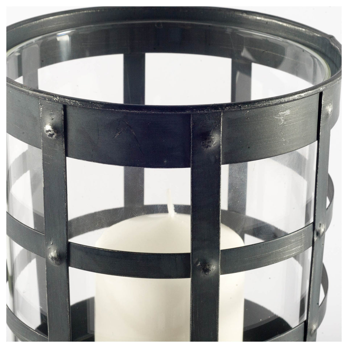 Oliver Black Metal/Glass Caged Table Candle Holder-Table Candle Holders-DECOROLALA