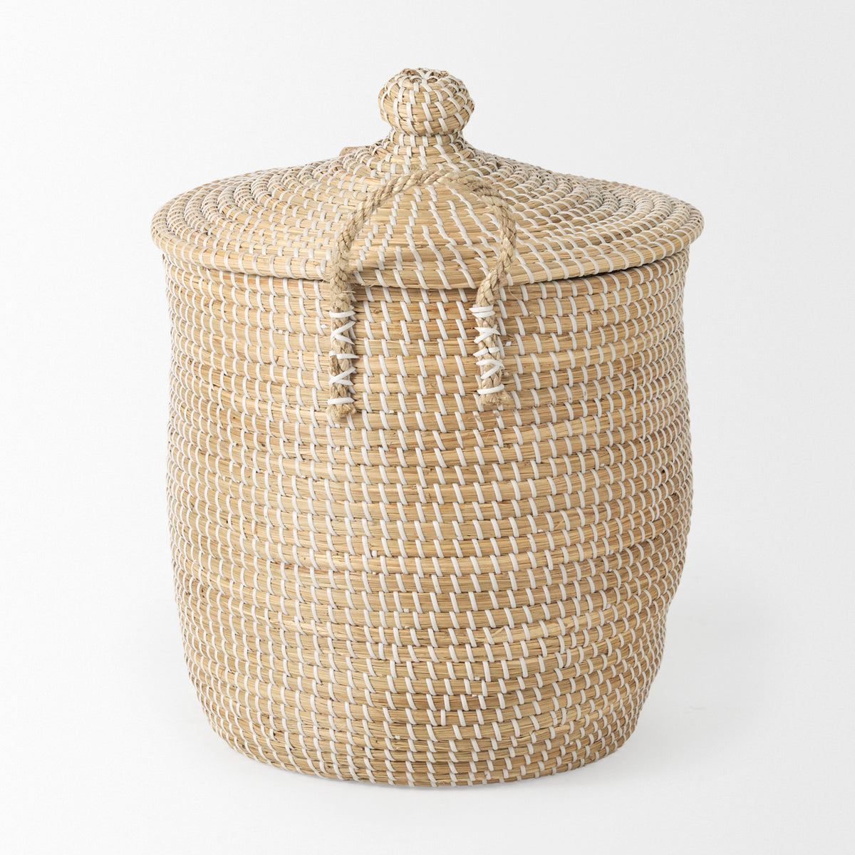 Olivia 15.7L x 15.7W x 17.3H Set of 3 Beige Seagrass Basket W/Lid and Handles-Decorative Baskets-DECOROLALA