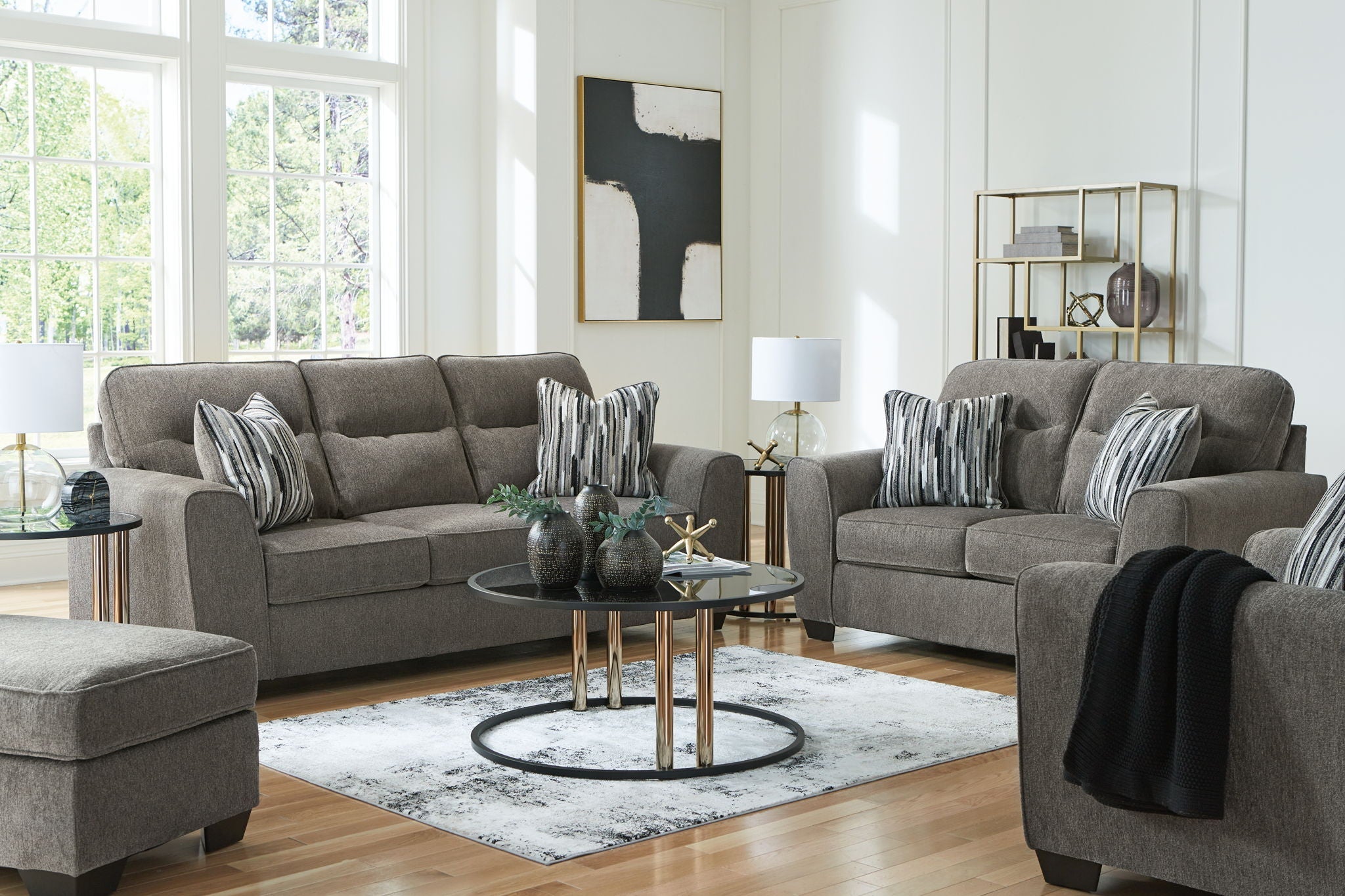 Olten Living Room Set - Mocha-Stationary Chair & Ottoman-DECOROLALA