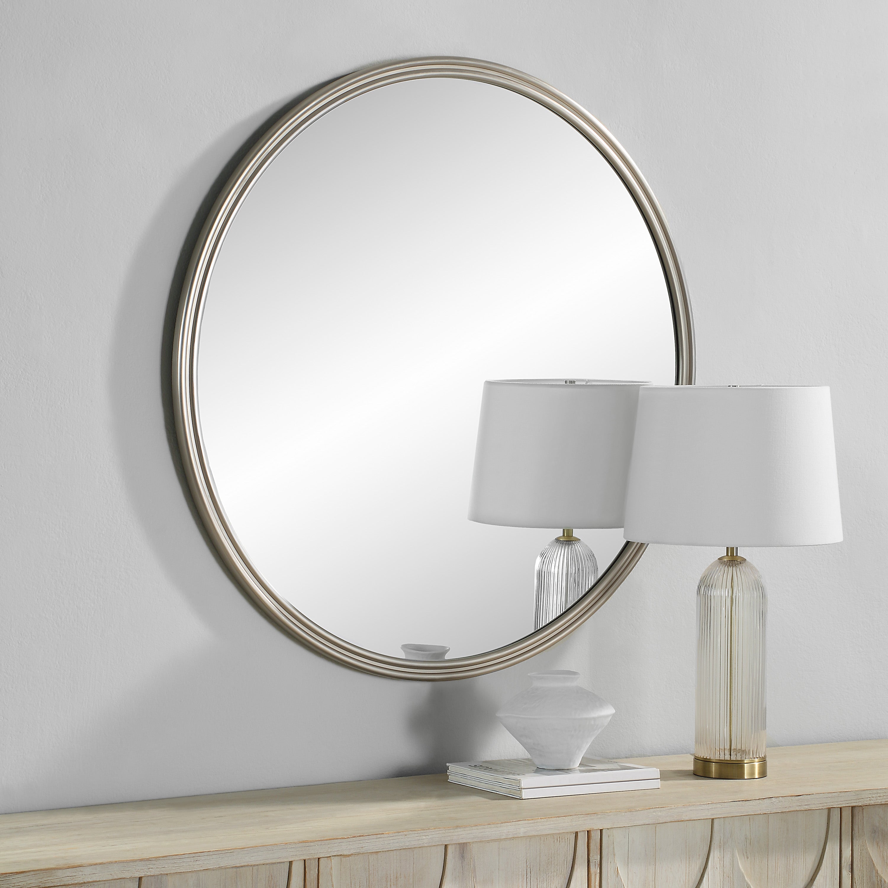 Oltimo 40" Tall Round Wall Mirror, Grey-Mirror-DECOROLALA