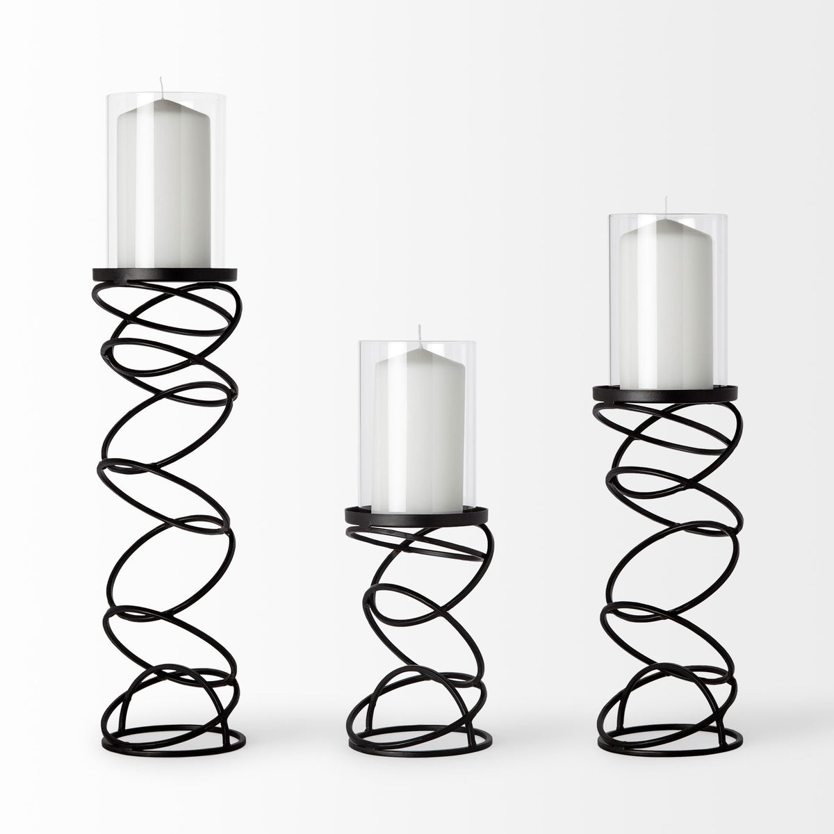 Omega II Medium Black Metal Stacked Ring Table Candle Holder-Table Candle Holders-DECOROLALA