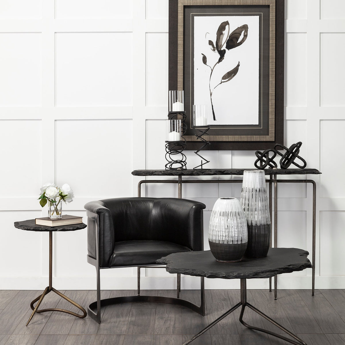 Omega III Large Black Metal Stacked Ring Table Candle Holder-Table Candle Holders-DECOROLALA