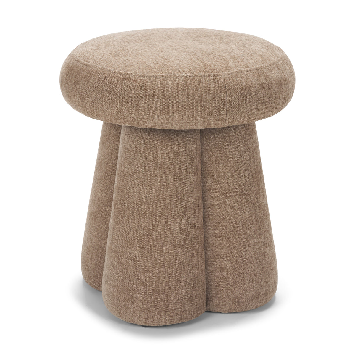 Oona Upholstered Ottoman | Stonewashed Latte Fabric | 3 Legs-Stools & Ottomans-DECOROLALA