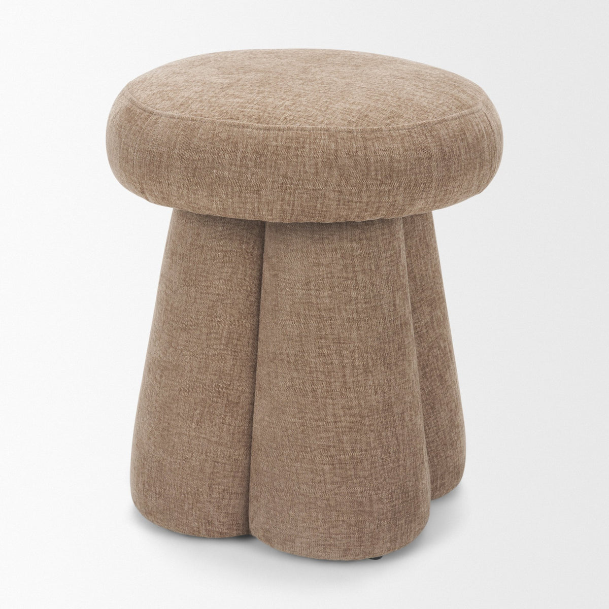 Oona Upholstered Ottoman | Stonewashed Latte Fabric | 3 Legs-Stools & Ottomans-DECOROLALA