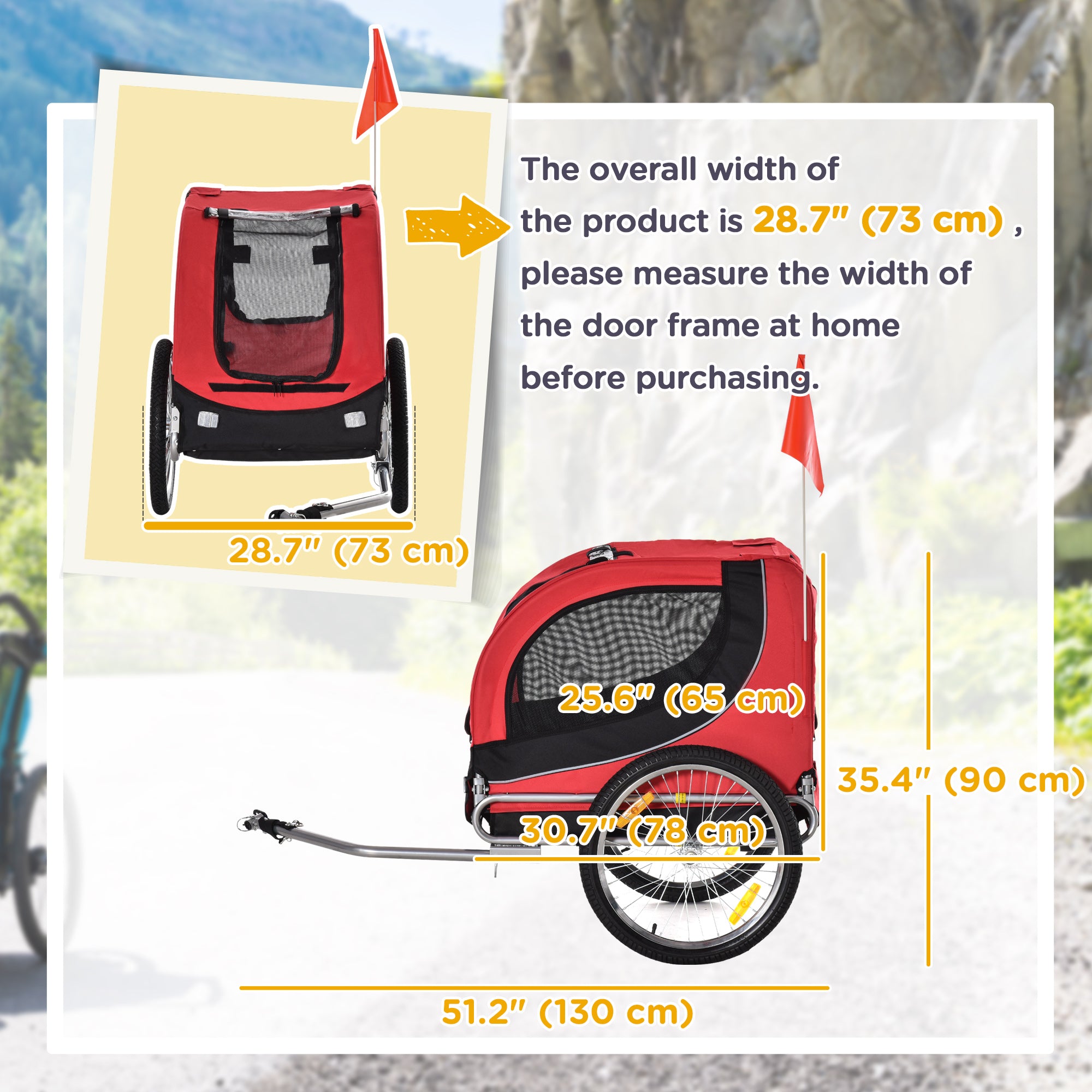Aosom Dog Bike Trailer, Pet Cart Bicycle, Wagon Cargo Carrier Attachment with Hitch, Reflectors, Flag for Small Medium Dogs, Pet Wheelchair for Travelling, Red