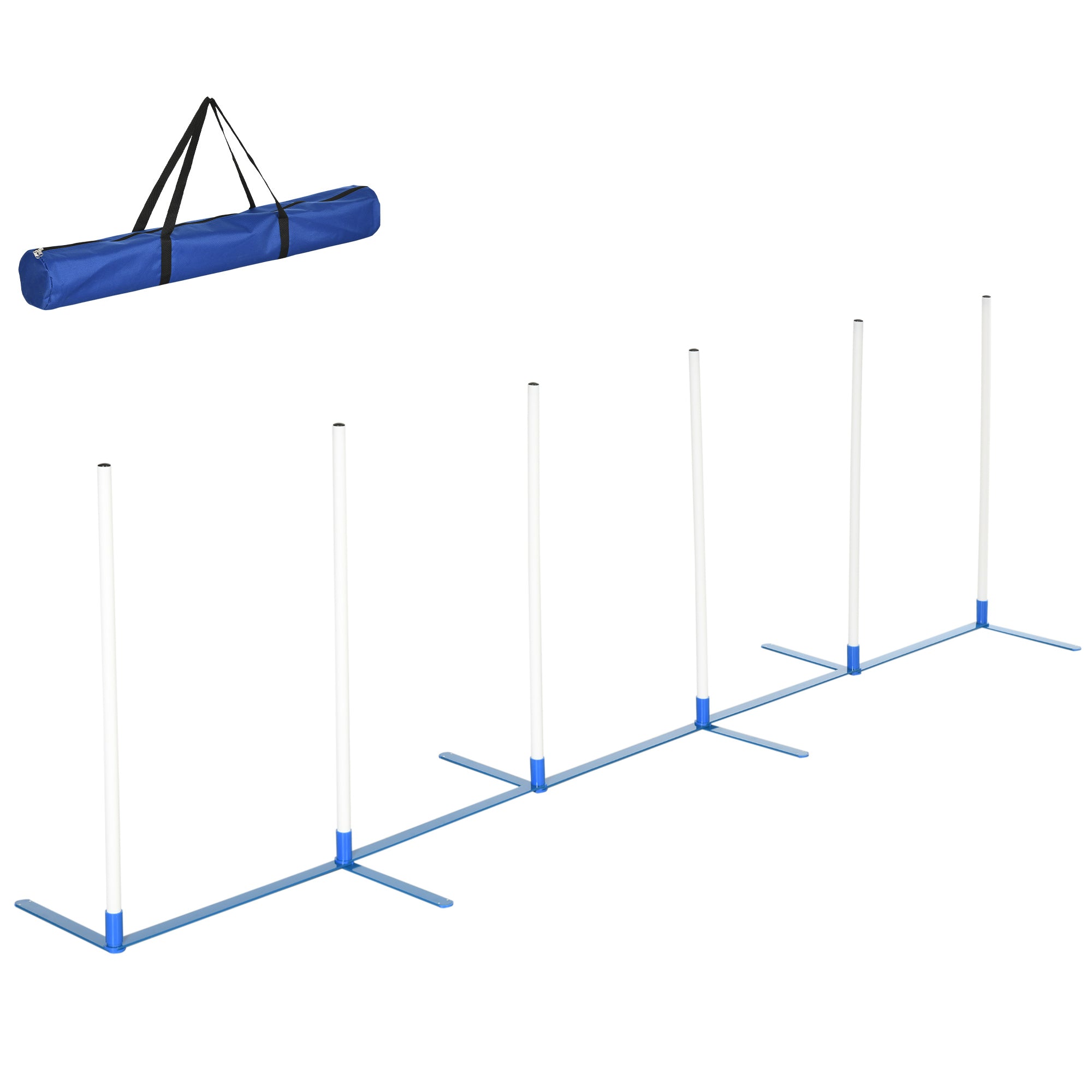 Ensemble d’obstacles réglables d’entraînement à l’agilité canine avec poteaux de slalom et sac de rangement, pour chiens domestiques, jeux et exercices en extérieur, bleu et blanc