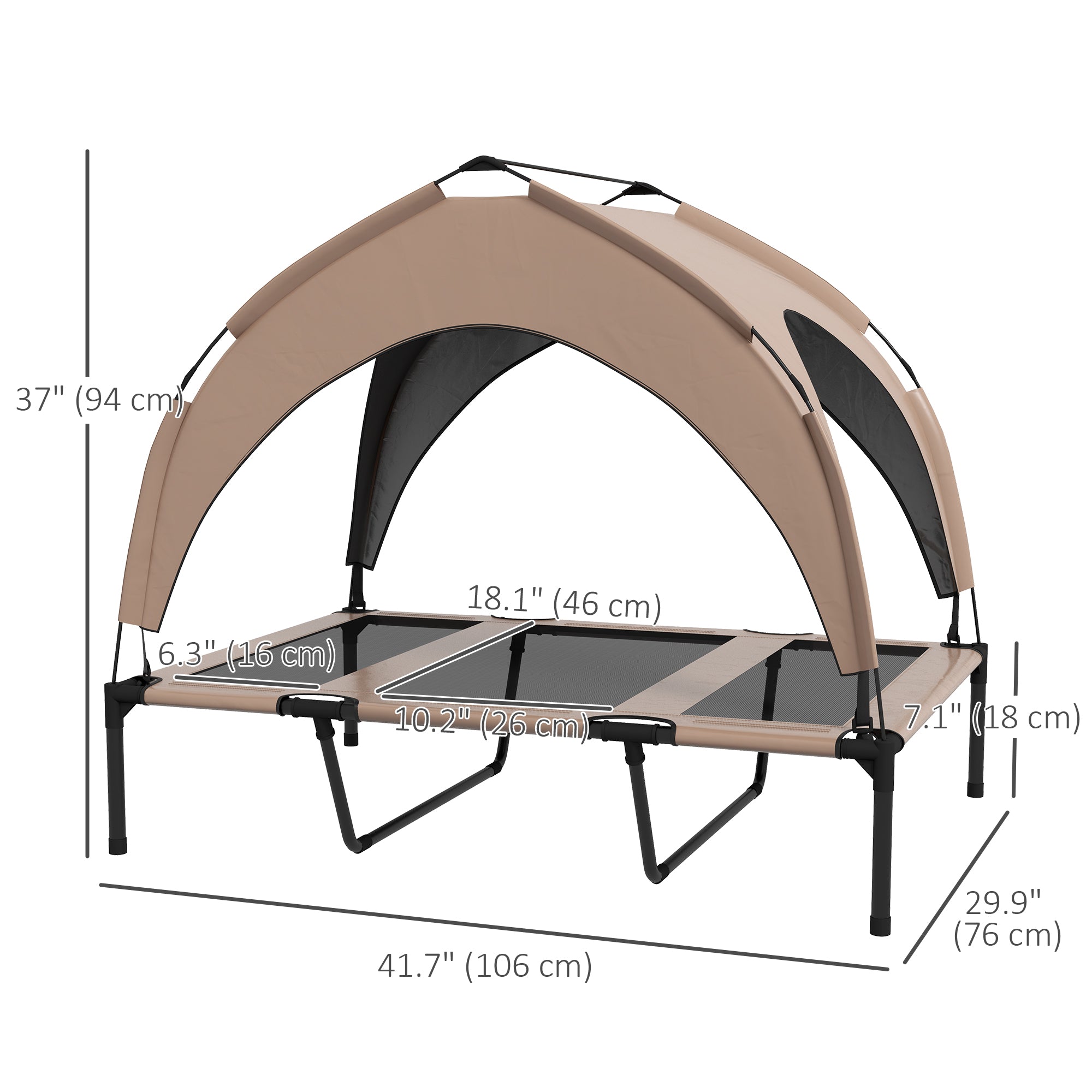 Lit surélevé rafraîchissant pour chien avec auvent, maille lavable et respirante, pour grands chiens, café