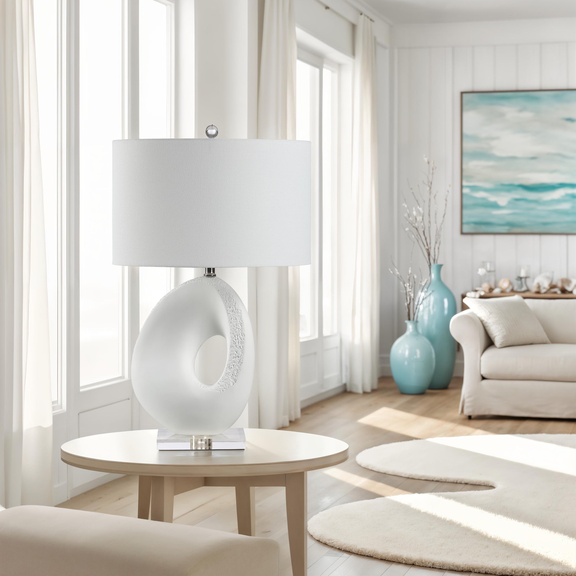 Opalis 29" White Table Lamp with Linen Shade-Table Lamp-DECOROLALA