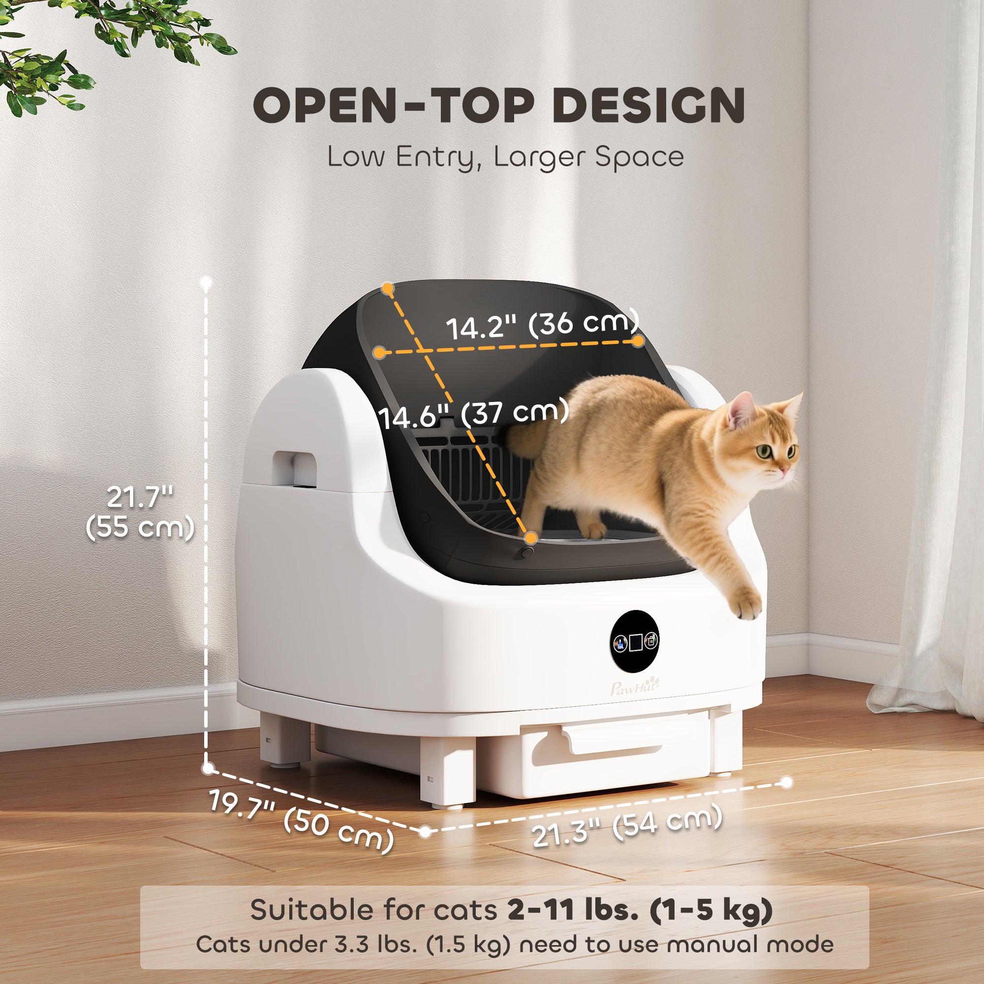 Open-Top Automatic Self-Cleaning Cat Litter Box - White-DECOROLALA
